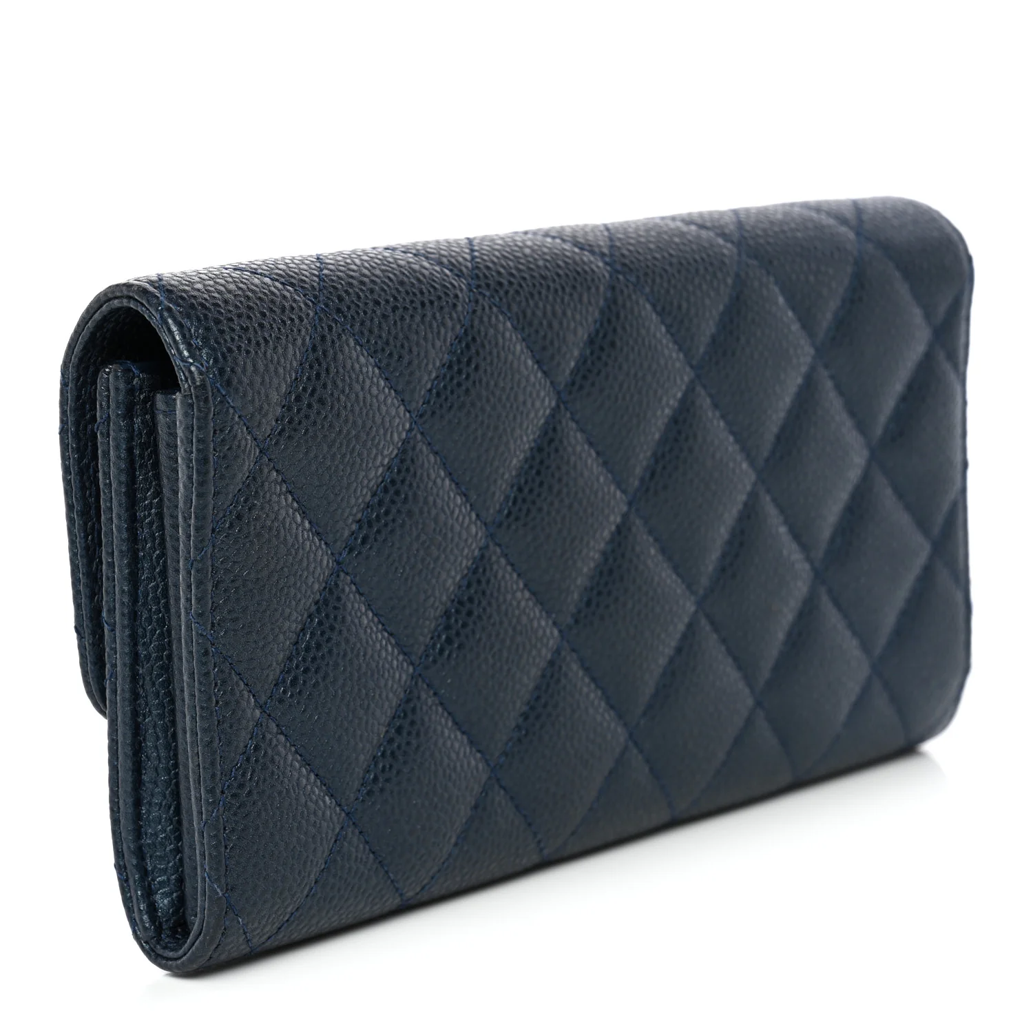 Iridescent Caviar Quilted Large Gusset Flap Wallet Dark Blue - Image 3