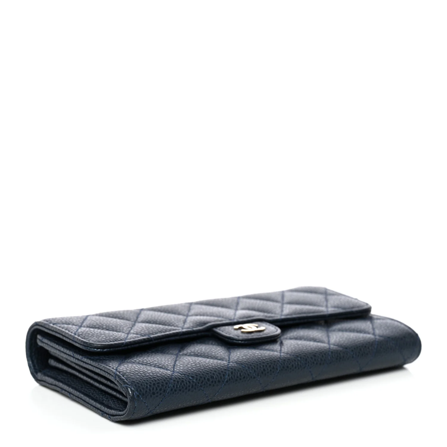 Iridescent Caviar Quilted Large Gusset Flap Wallet Dark Blue - Image 4