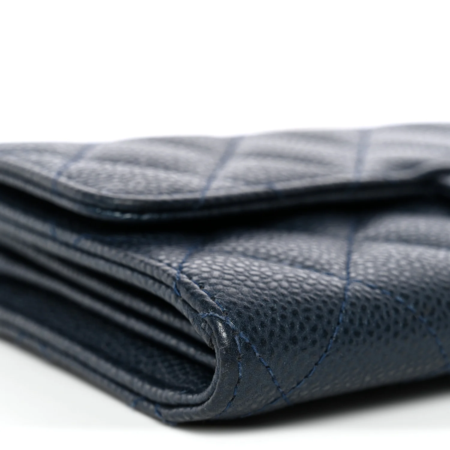 Iridescent Caviar Quilted Large Gusset Flap Wallet Dark Blue - Image 9