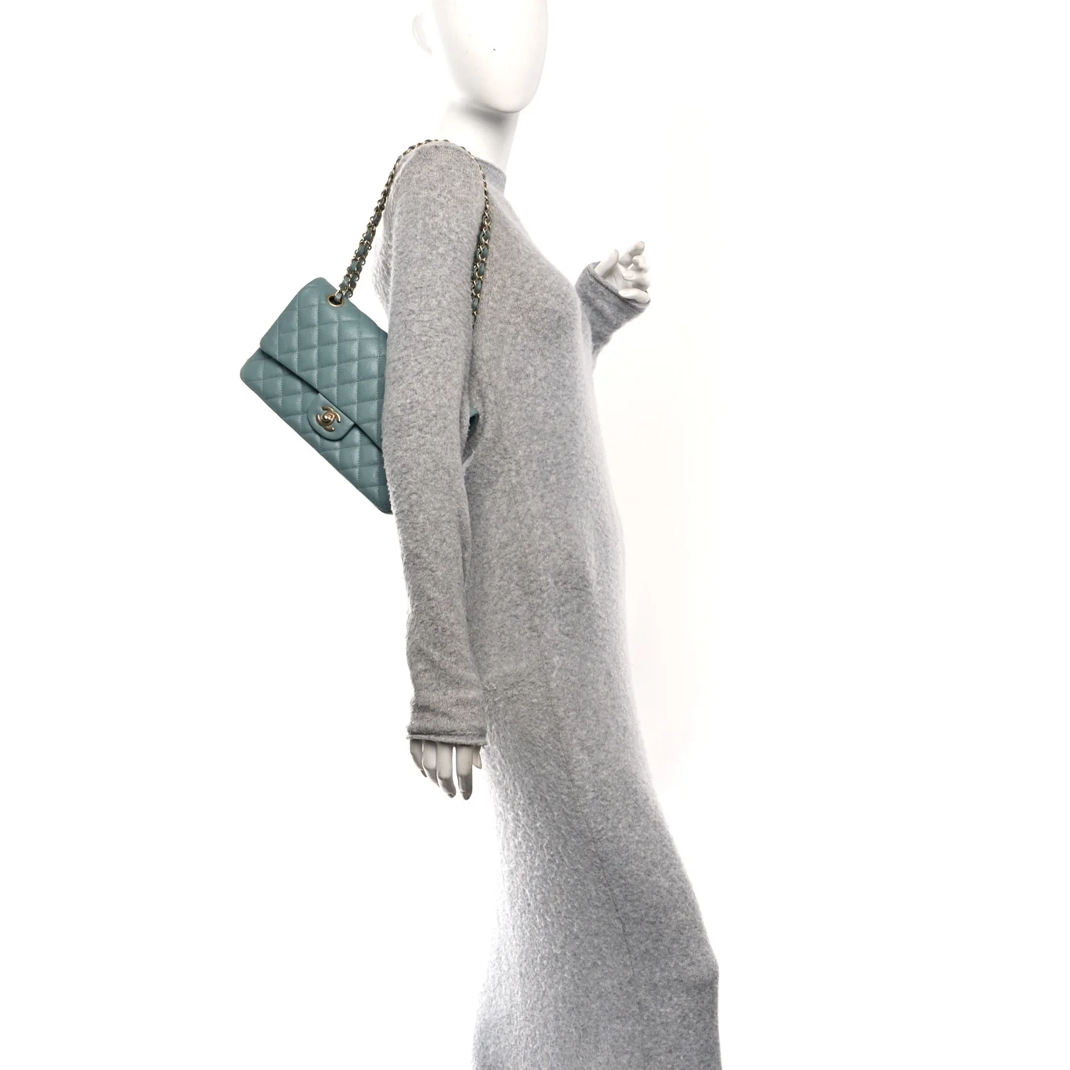 Iridescent Caviar Quilted Medium Double Flap Light Blue - Image 2