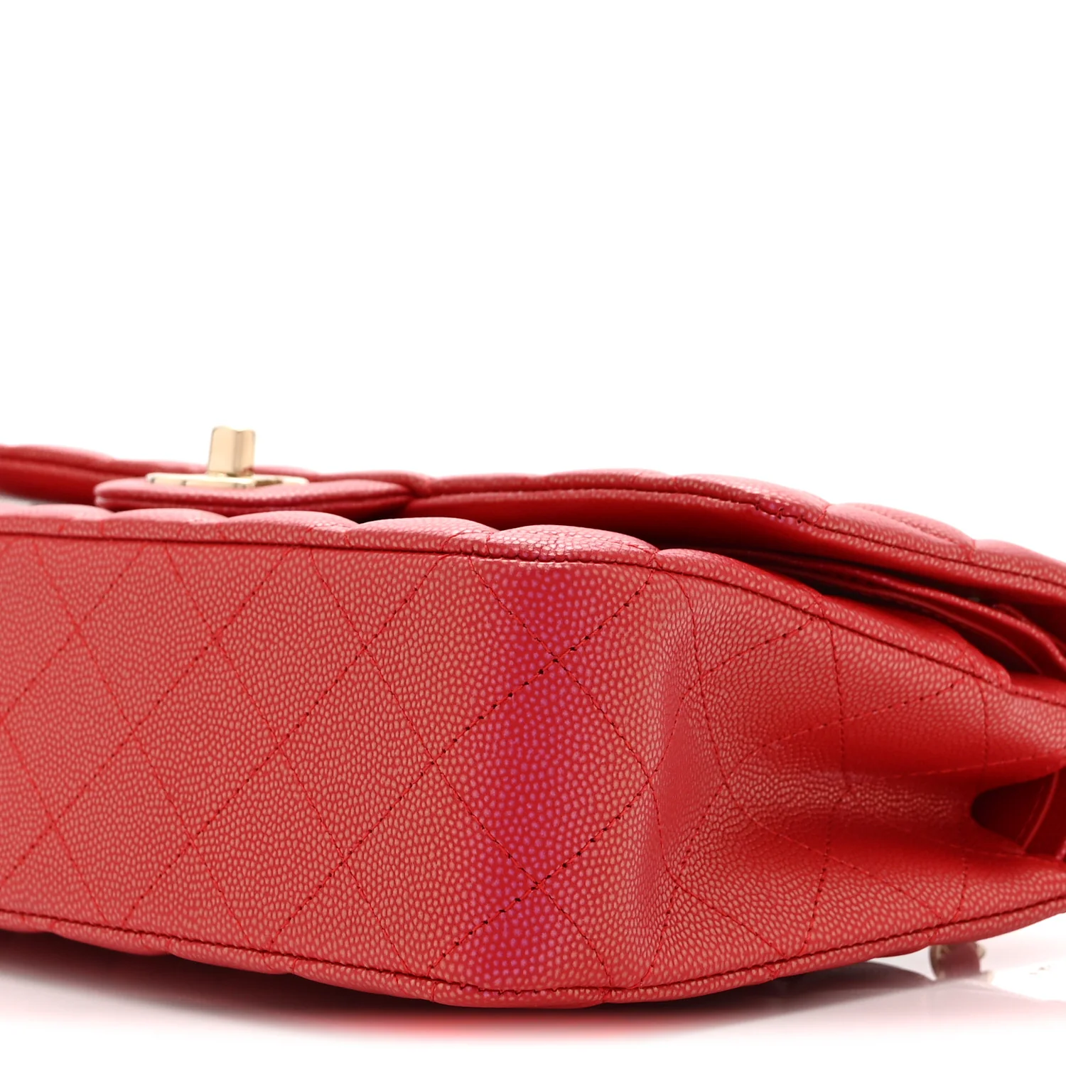 Iridescent Caviar Quilted Medium Double Flap Red - Image 10