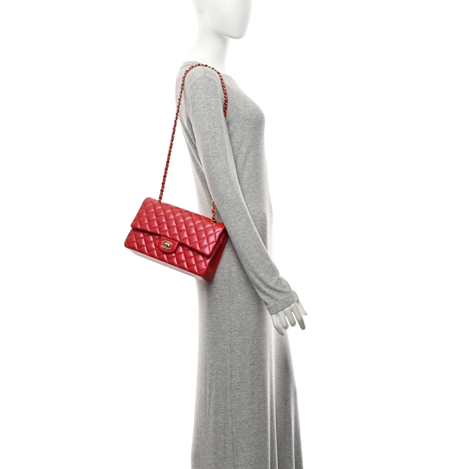 Iridescent Caviar Quilted Medium Double Flap Red - Image 2