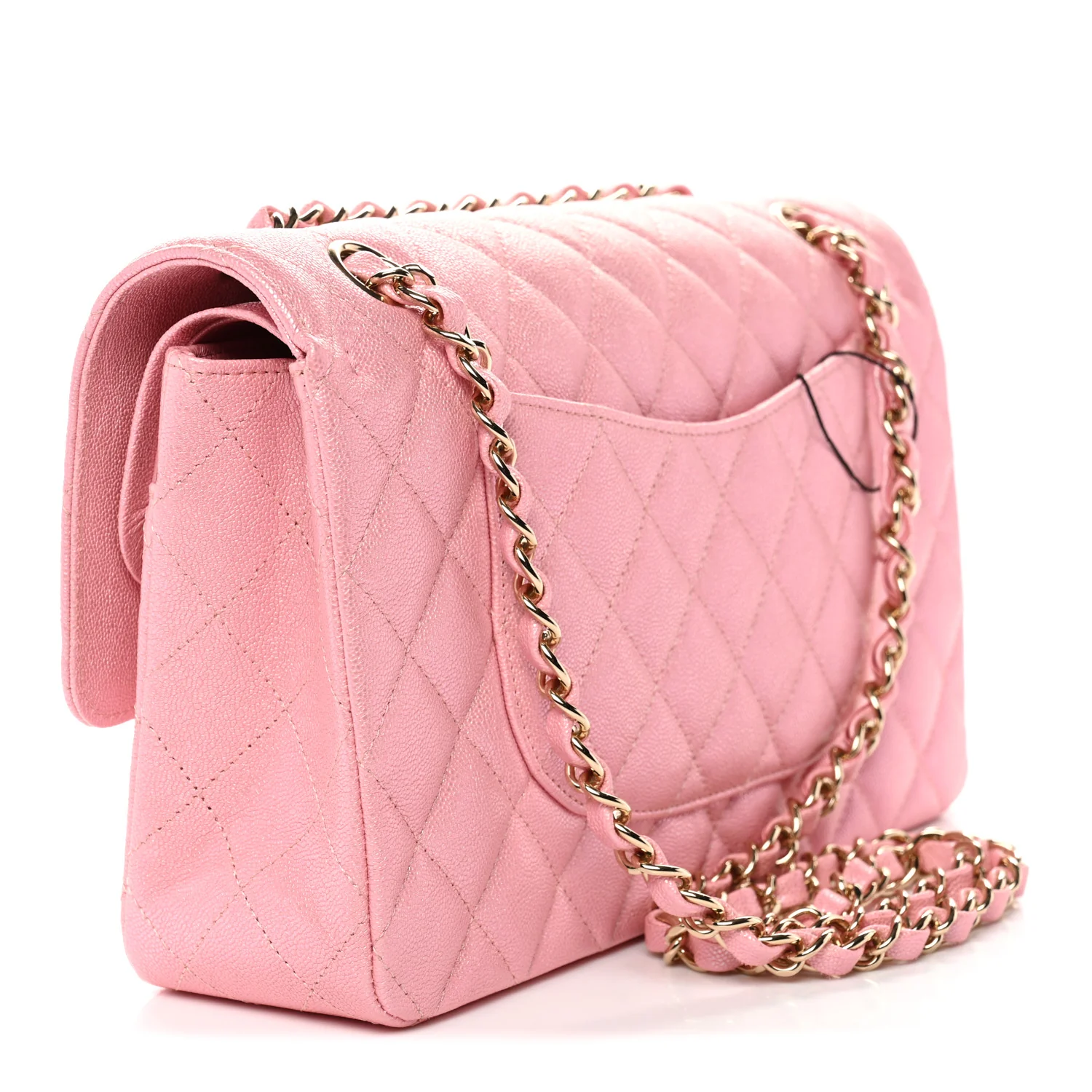 Iridescent Caviar Quilted Medium Double Flap Rose Pink - Image 3