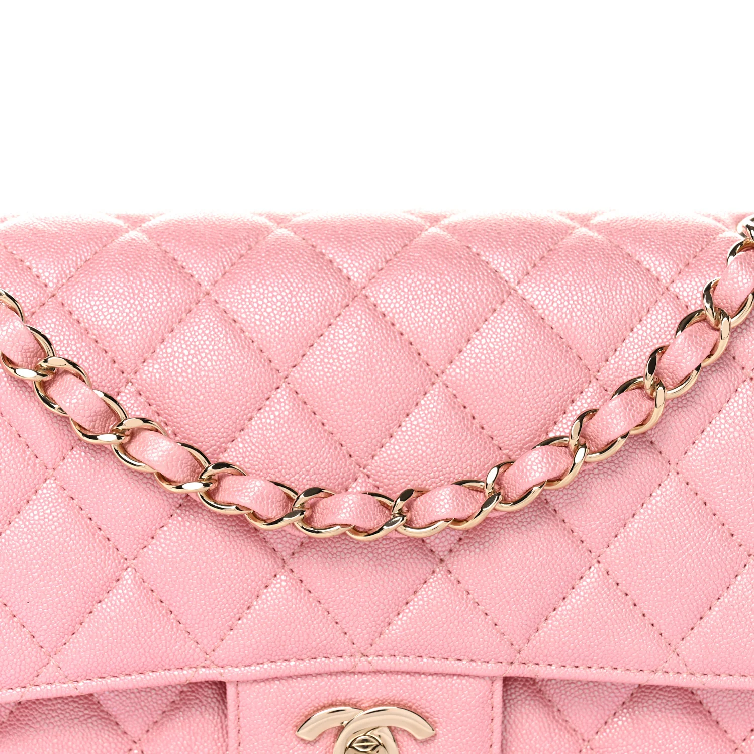 Iridescent Caviar Quilted Medium Double Flap Rose Pink - Image 8