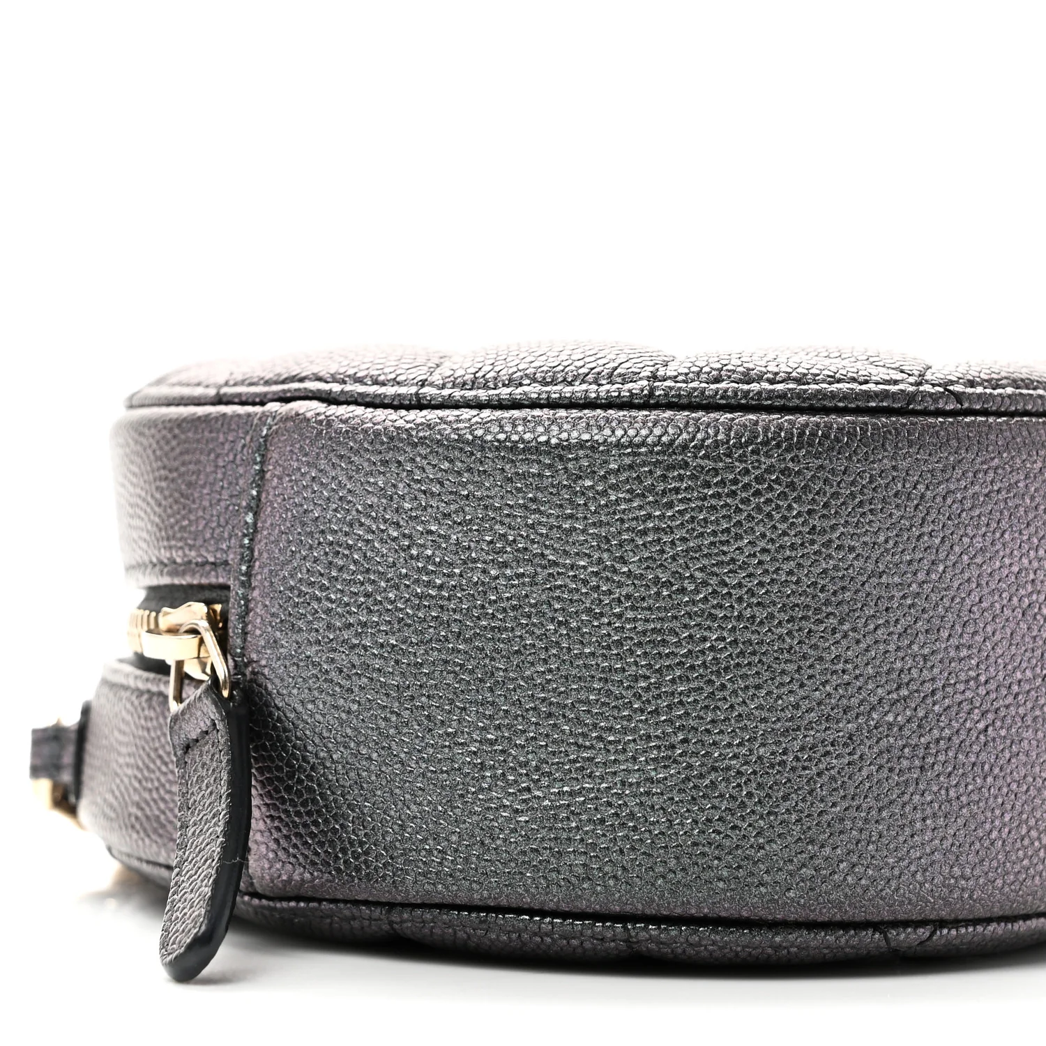 Iridescent Caviar Quilted Round Clutch With Chain Black - Image 9