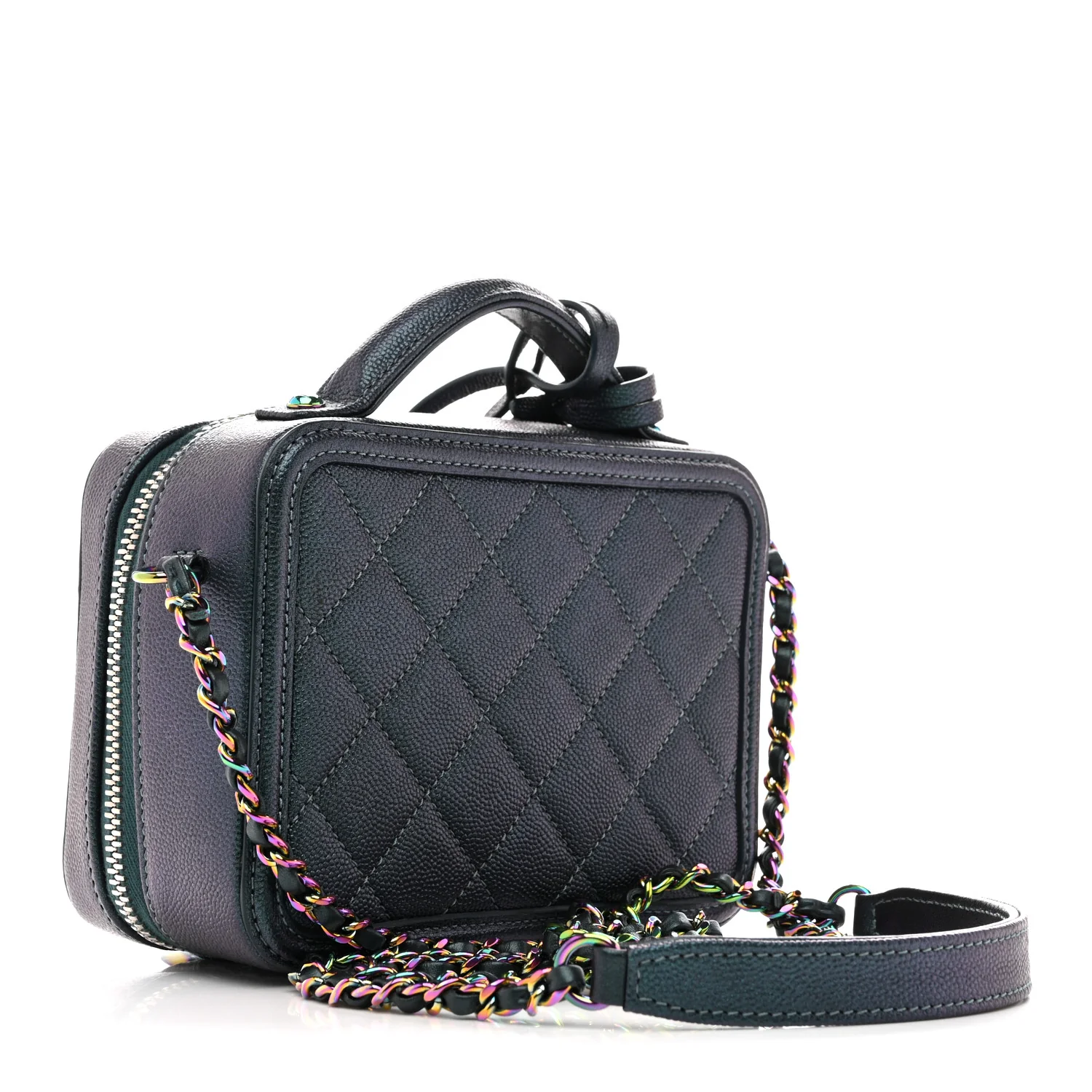 Iridescent Caviar Quilted Small CC Filigree Vanity Case Dark Turquoise - Image 3