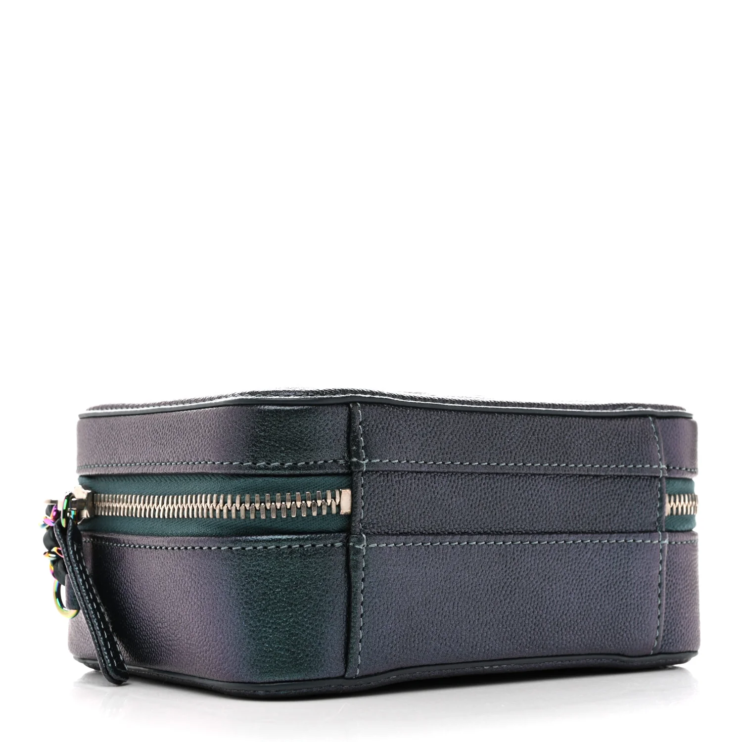 Iridescent Caviar Quilted Small CC Filigree Vanity Case Dark Turquoise - Image 4