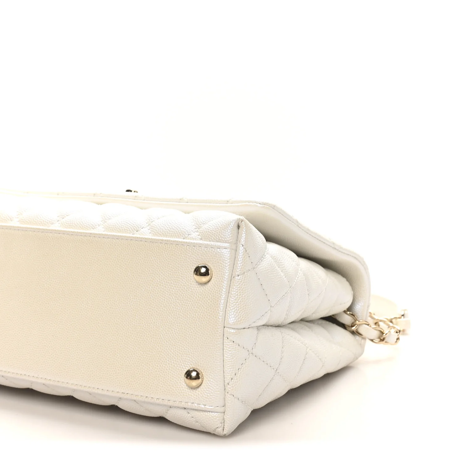 Iridescent Caviar Quilted Small Coco Handle Flap White - Image 10