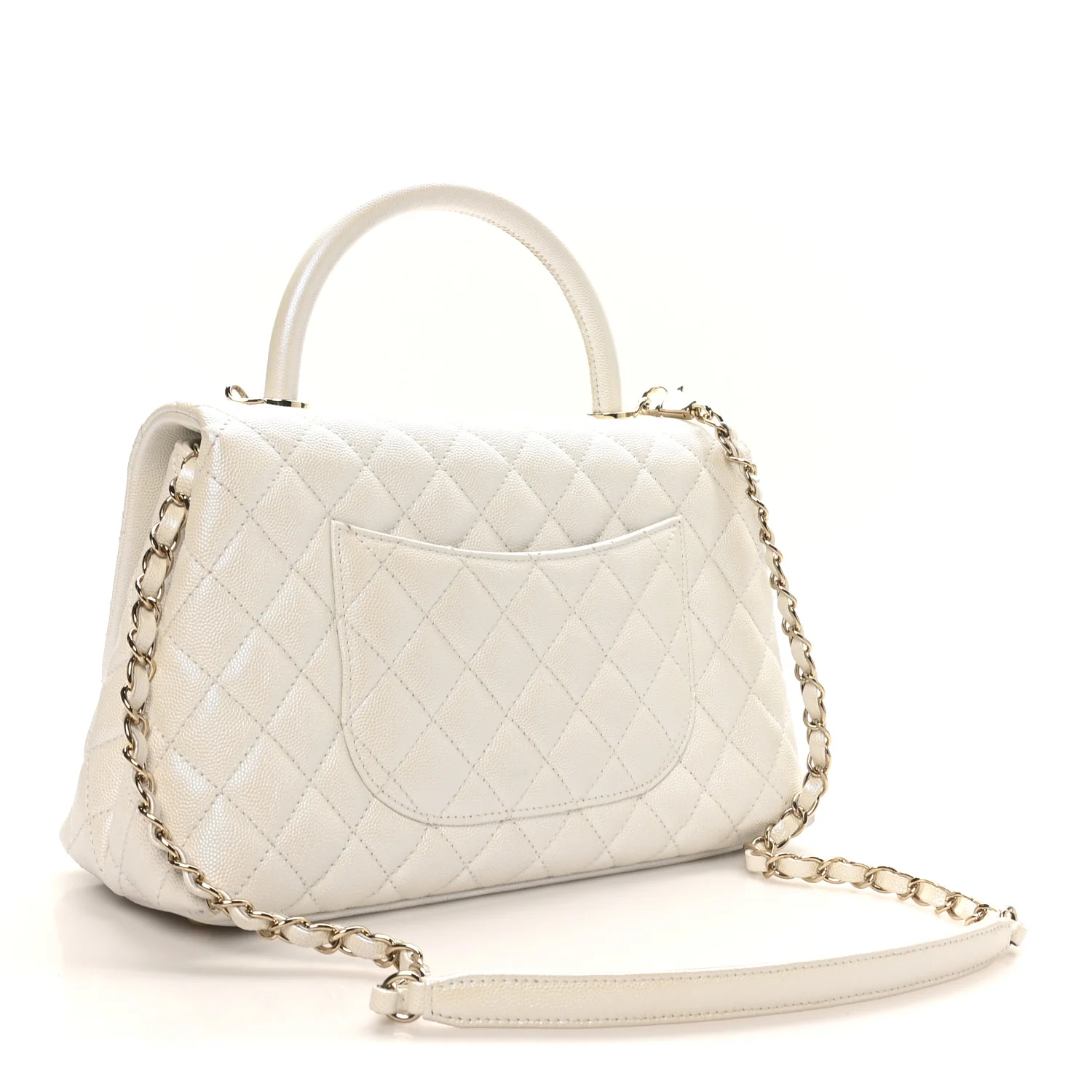 Iridescent Caviar Quilted Small Coco Handle Flap White - Image 3