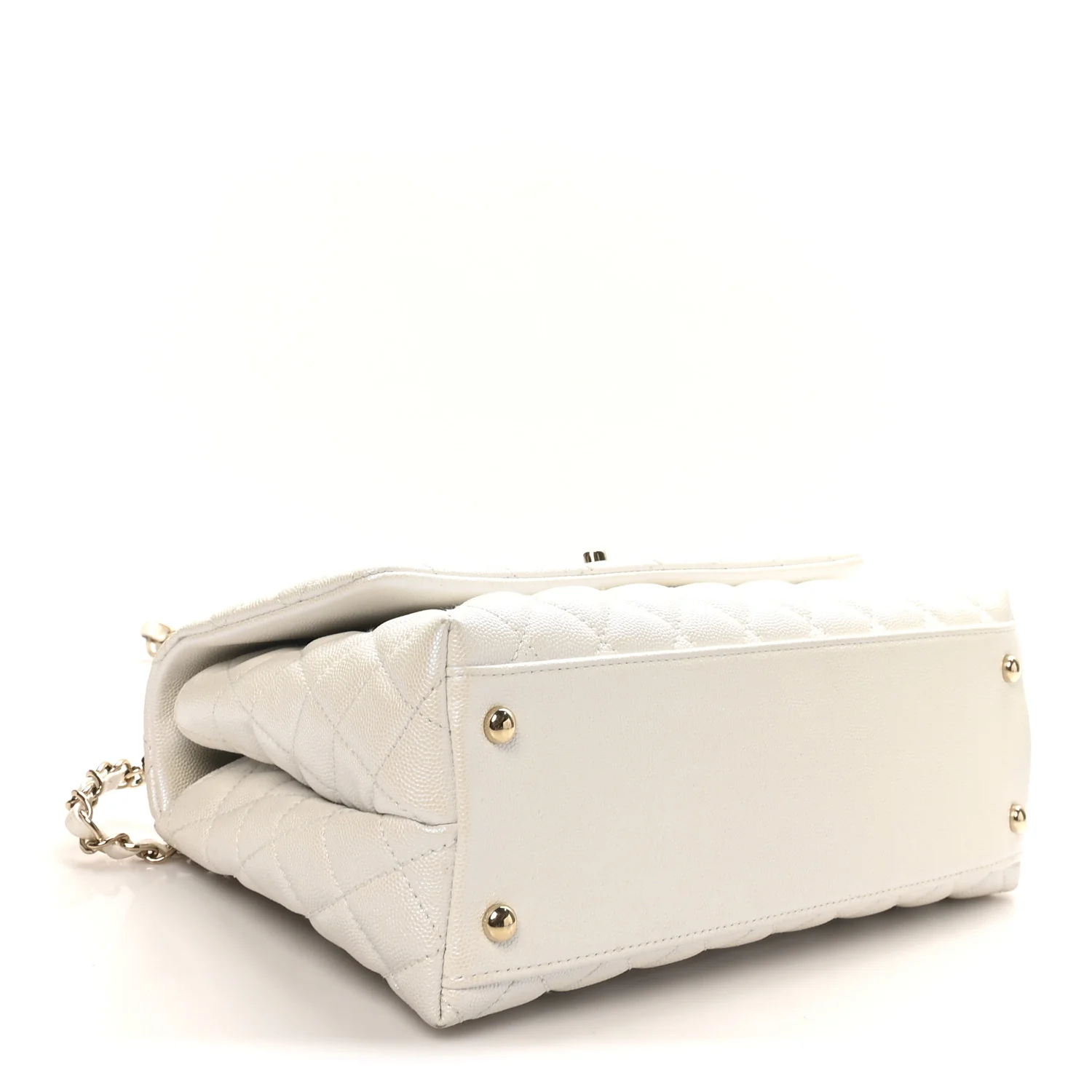Iridescent Caviar Quilted Small Coco Handle Flap White - Image 4