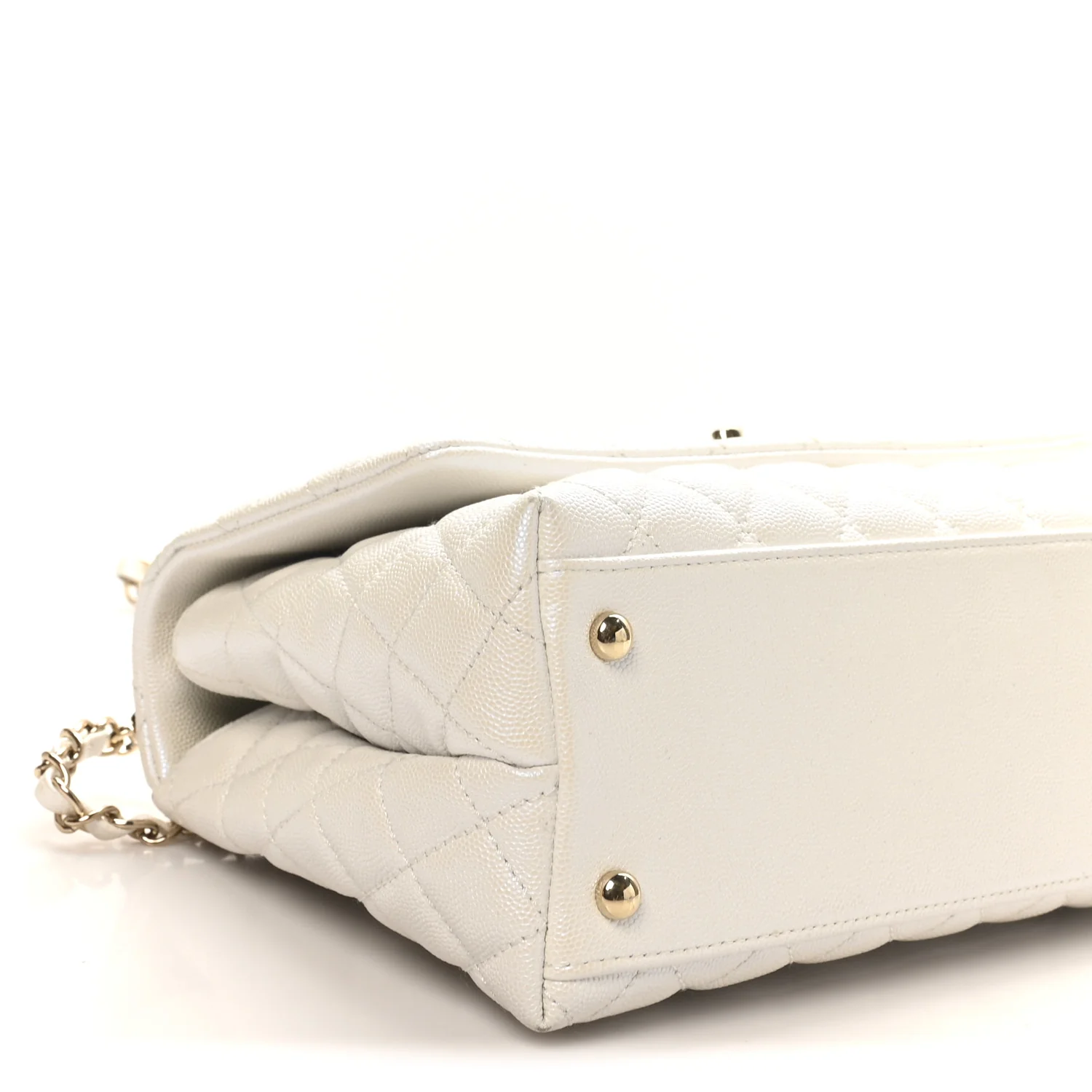 Iridescent Caviar Quilted Small Coco Handle Flap White - Image 9