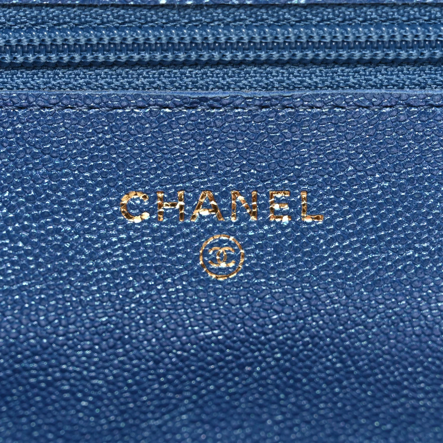 Iridescent Caviar Quilted Wallet on Chain WOC Dark Blue - Image 6