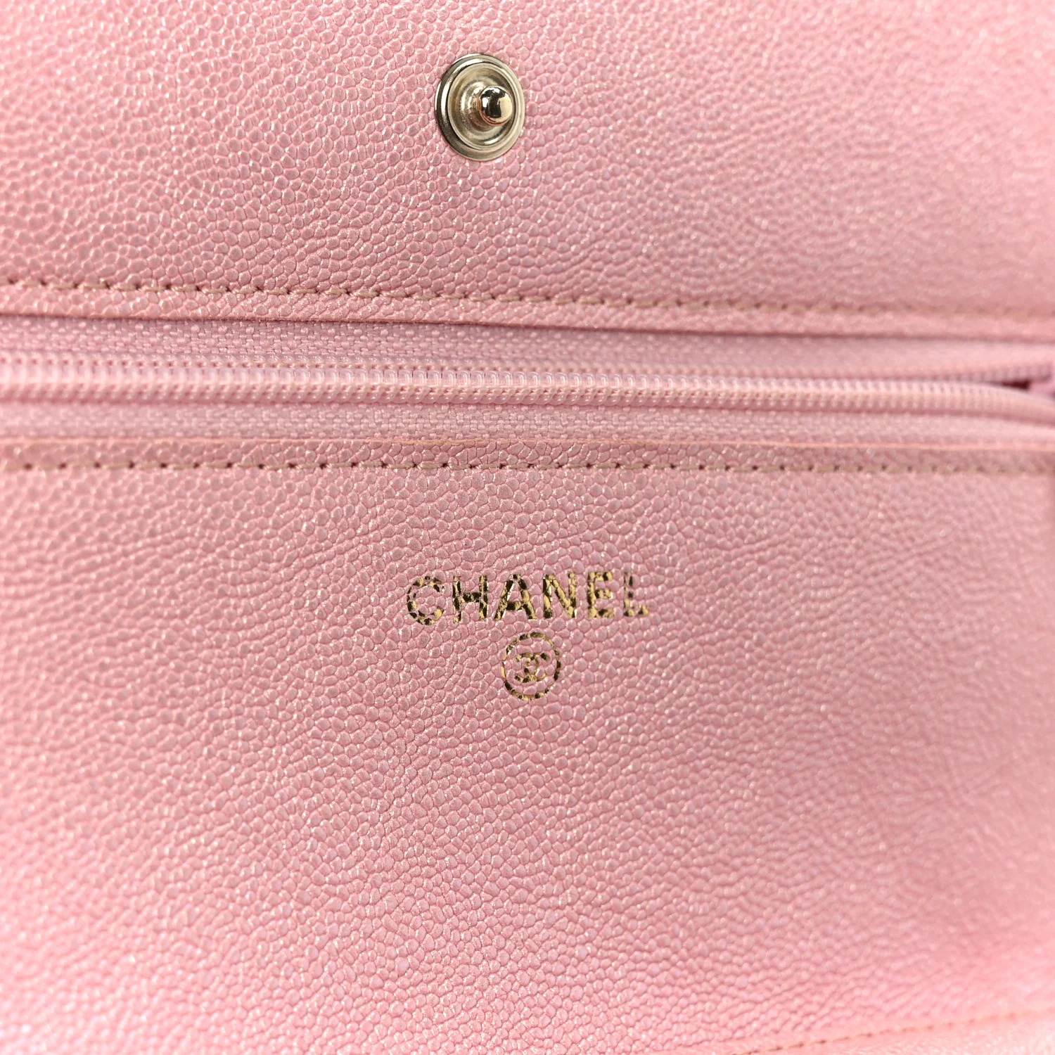 Iridescent Caviar Quilted Wallet on Chain WOC Rose Pink - Image 6