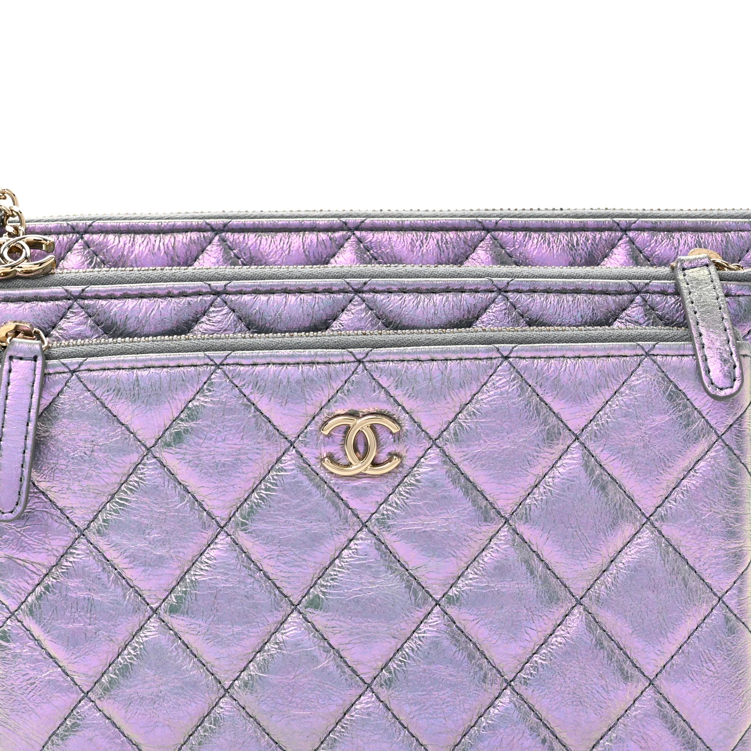 Iridescent Crumpled Calfskin Trio Cosmetic Case Purple - Image 10