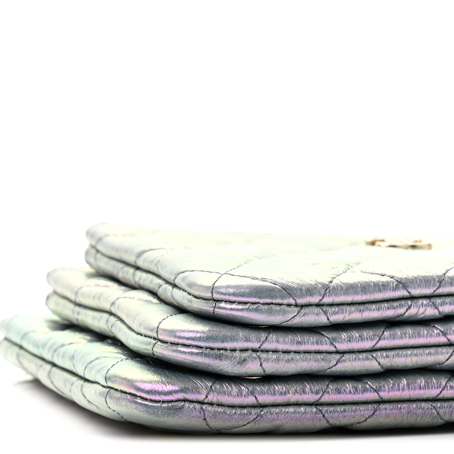 Iridescent Crumpled Calfskin Trio Cosmetic Case Purple - Image 11