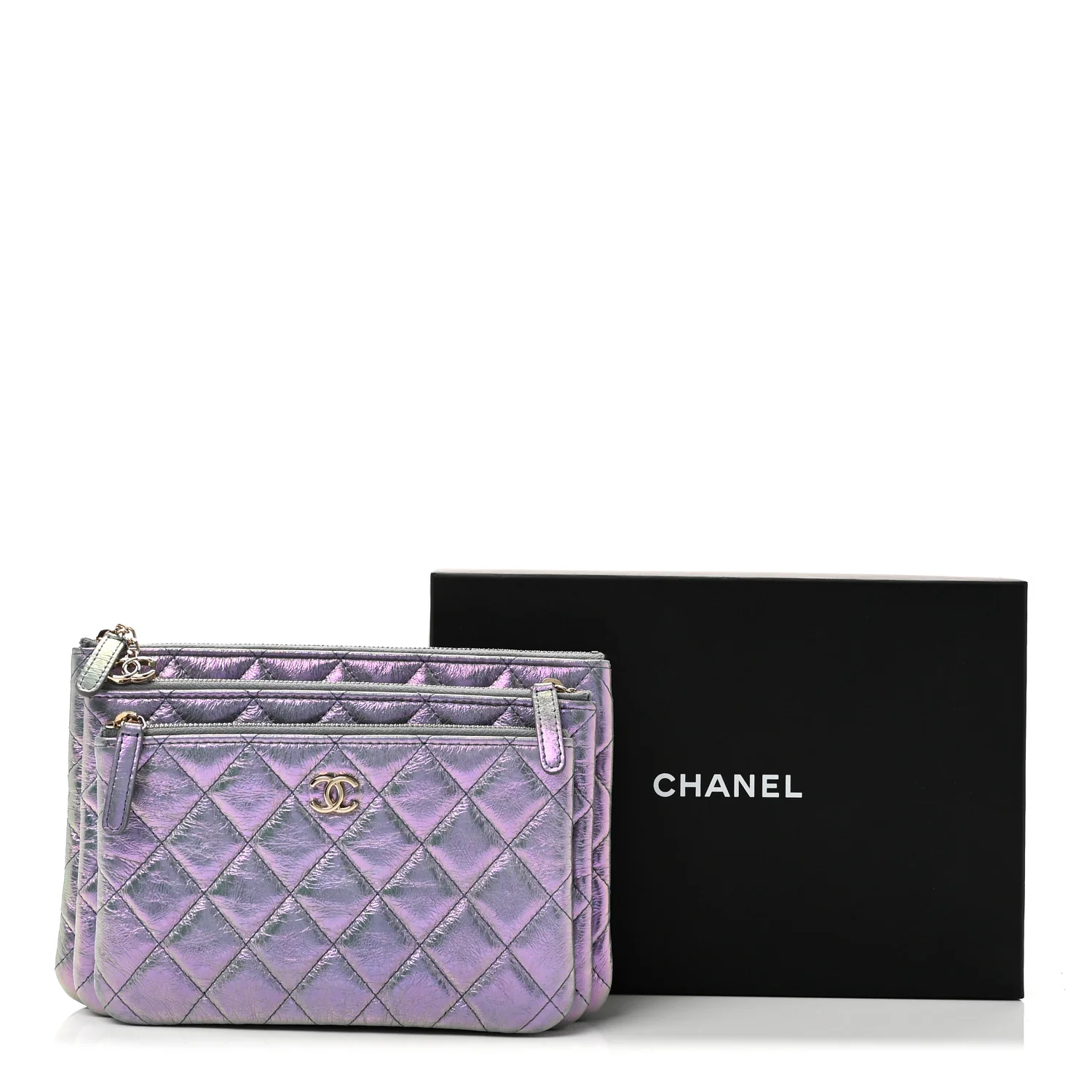 Iridescent Crumpled Calfskin Trio Cosmetic Case Purple - Image 13