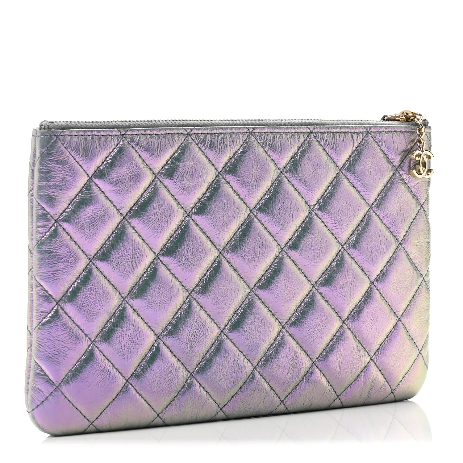 Iridescent Crumpled Calfskin Trio Cosmetic Case Purple - Image 3