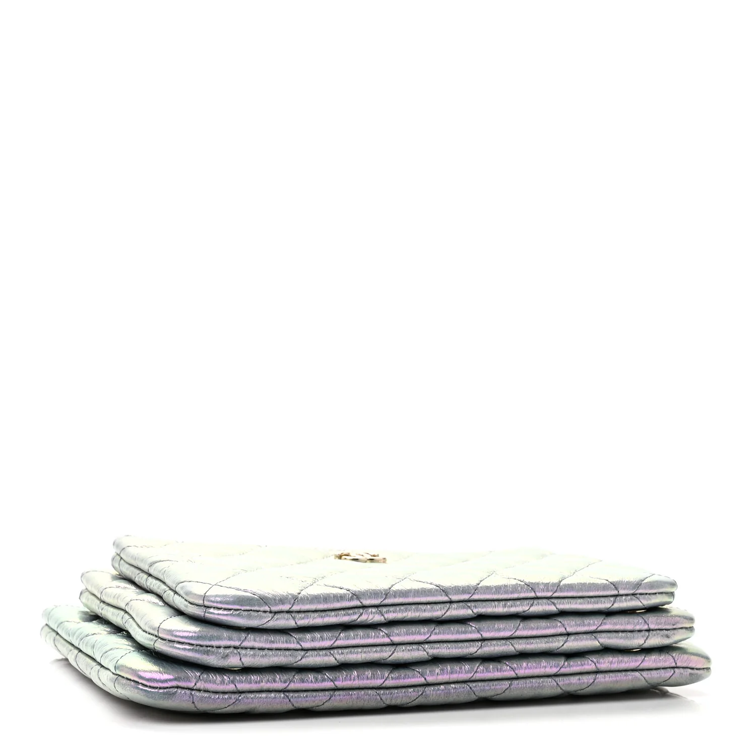 Iridescent Crumpled Calfskin Trio Cosmetic Case Purple - Image 4
