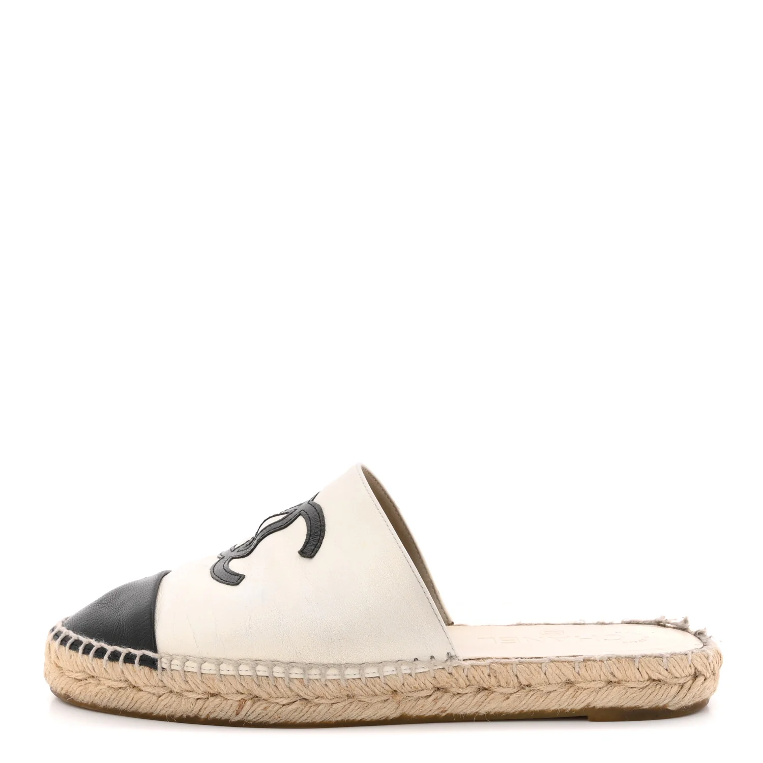 Iridescent Goatskin CC Espadrille Mules 38 Ivory Black