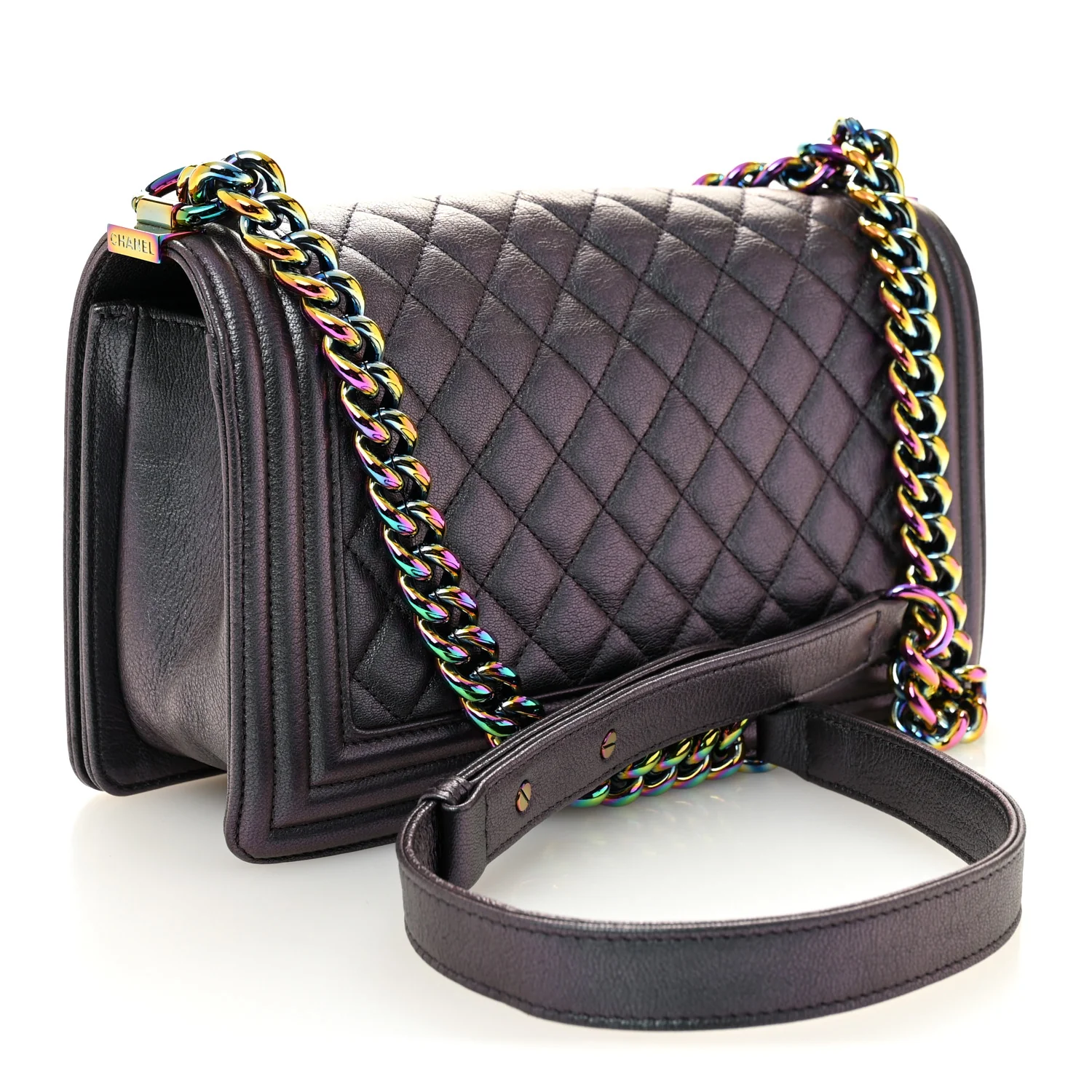 Iridescent Goatskin Quilted Medium Boy Flap Purple - Image 3