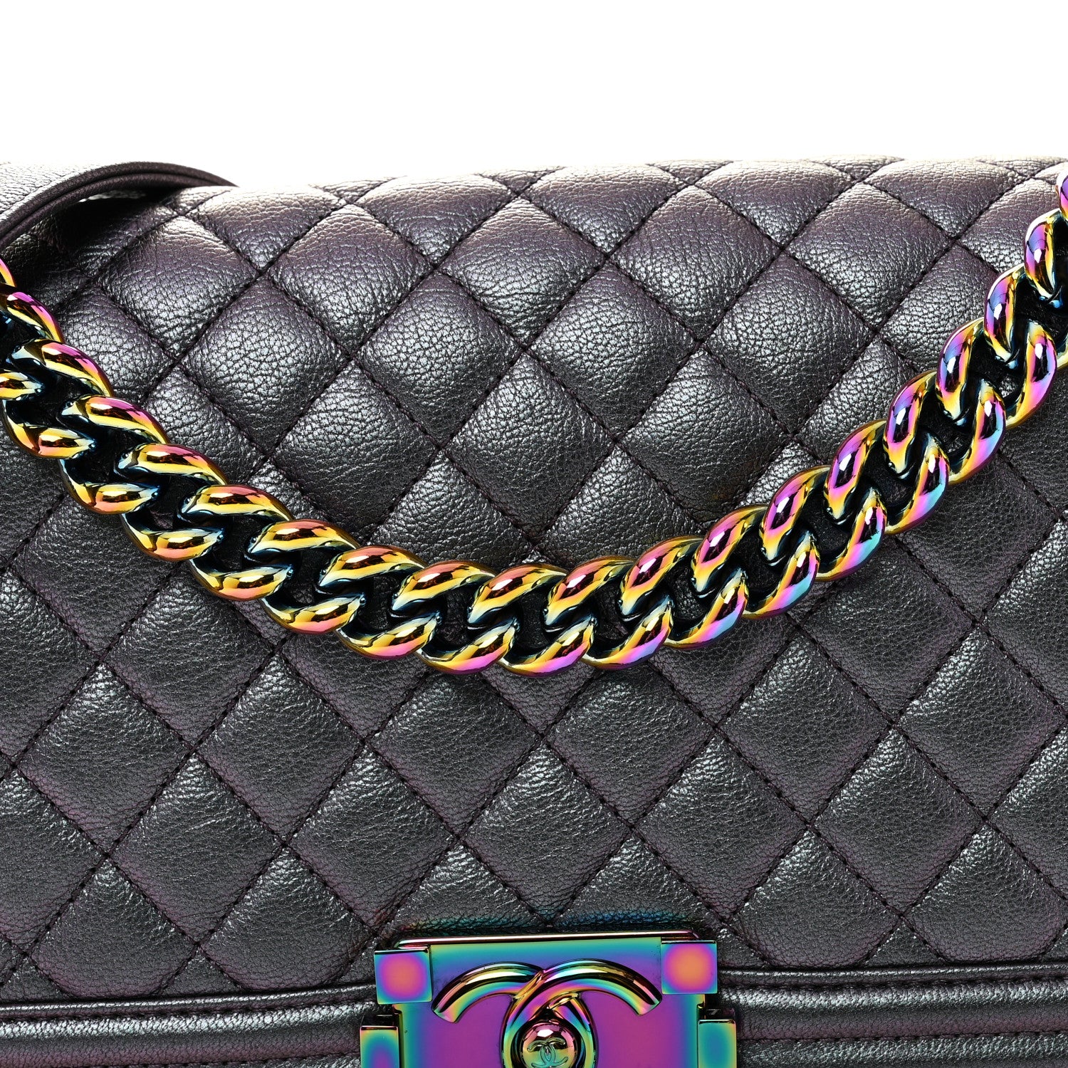 Iridescent Goatskin Quilted Medium Boy Flap Purple - Image 8