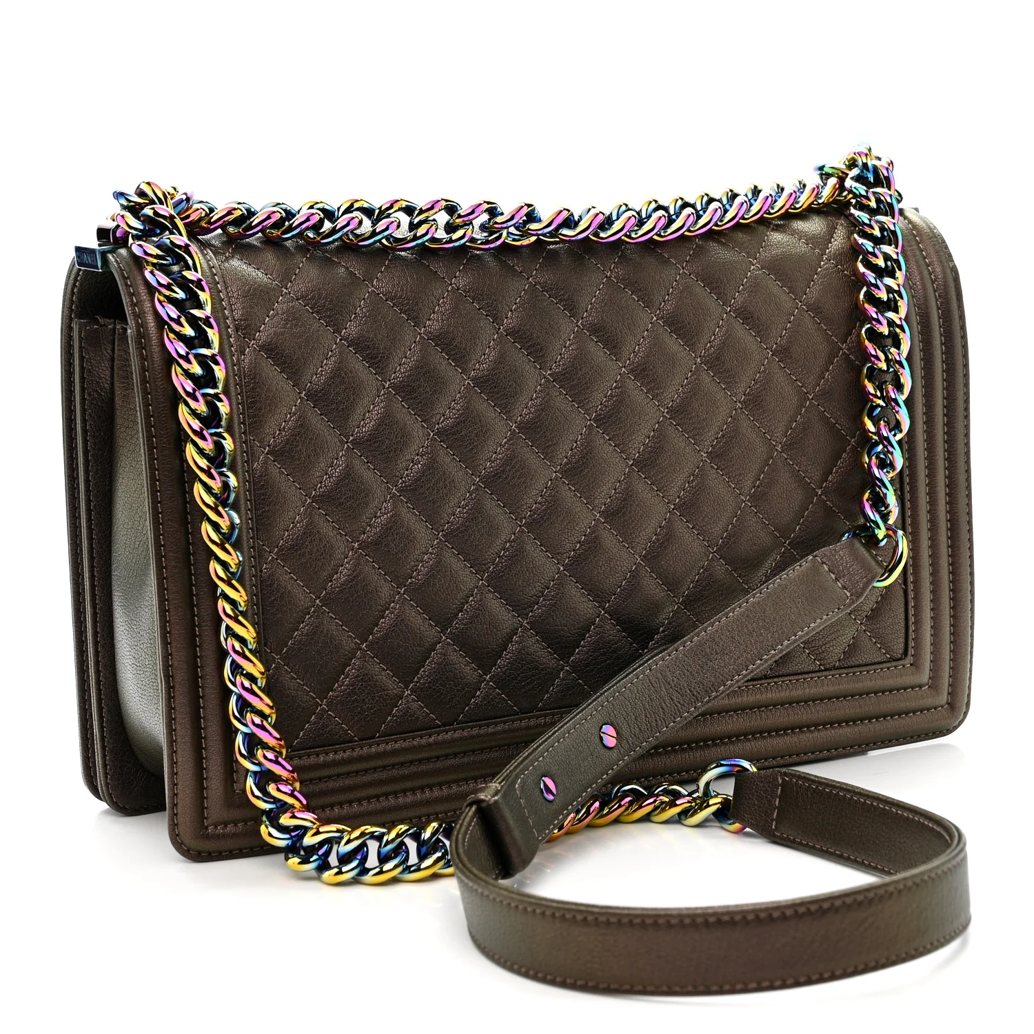 Iridescent Goatskin Quilted New Medium Boy Flap Bronze - Image 3