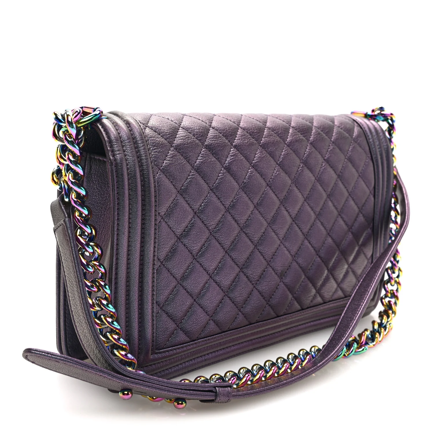 Iridescent Goatskin Quilted New Medium Boy Flap Purple - Image 3