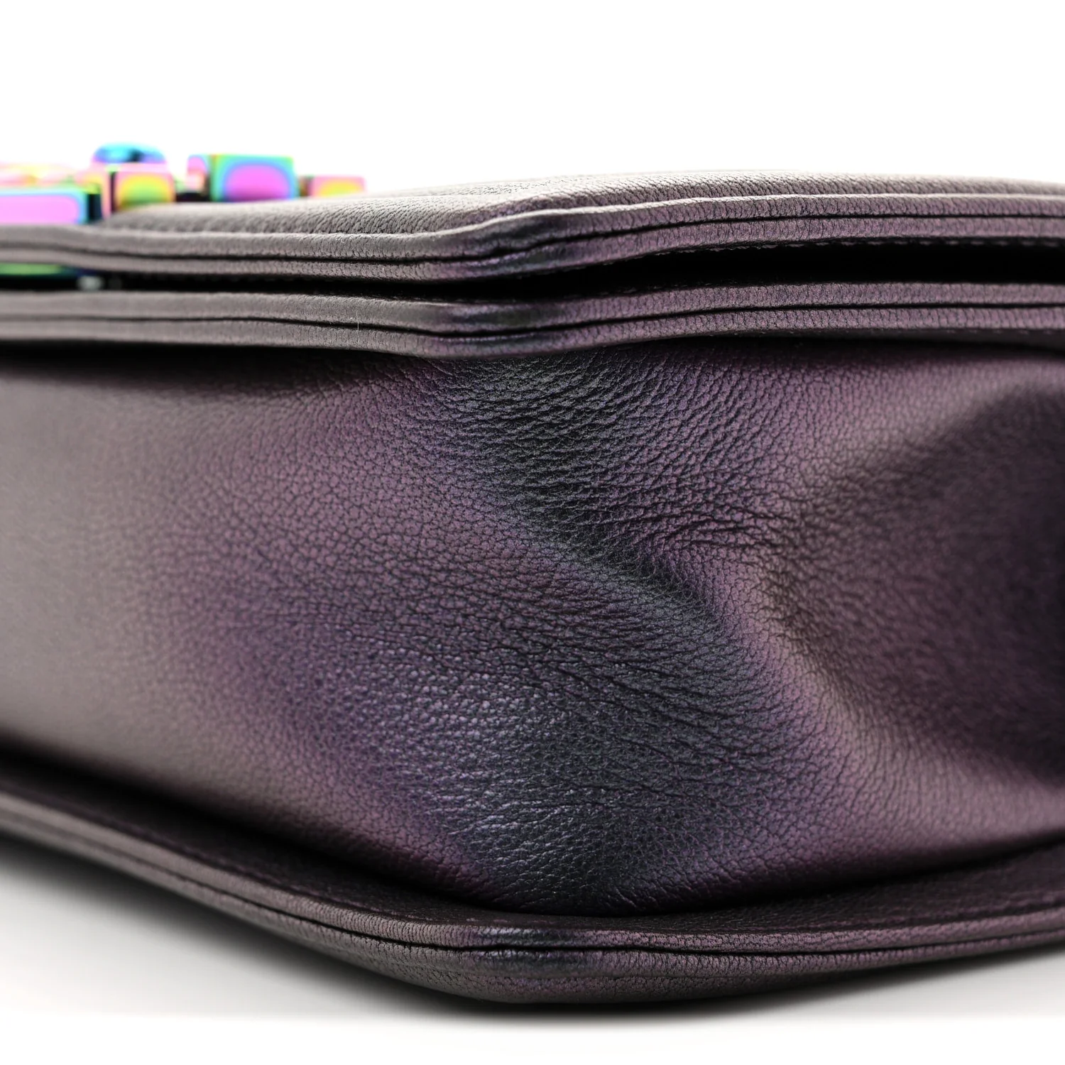 Iridescent Goatskin Quilted Small Boy Flap Purple - Image 10