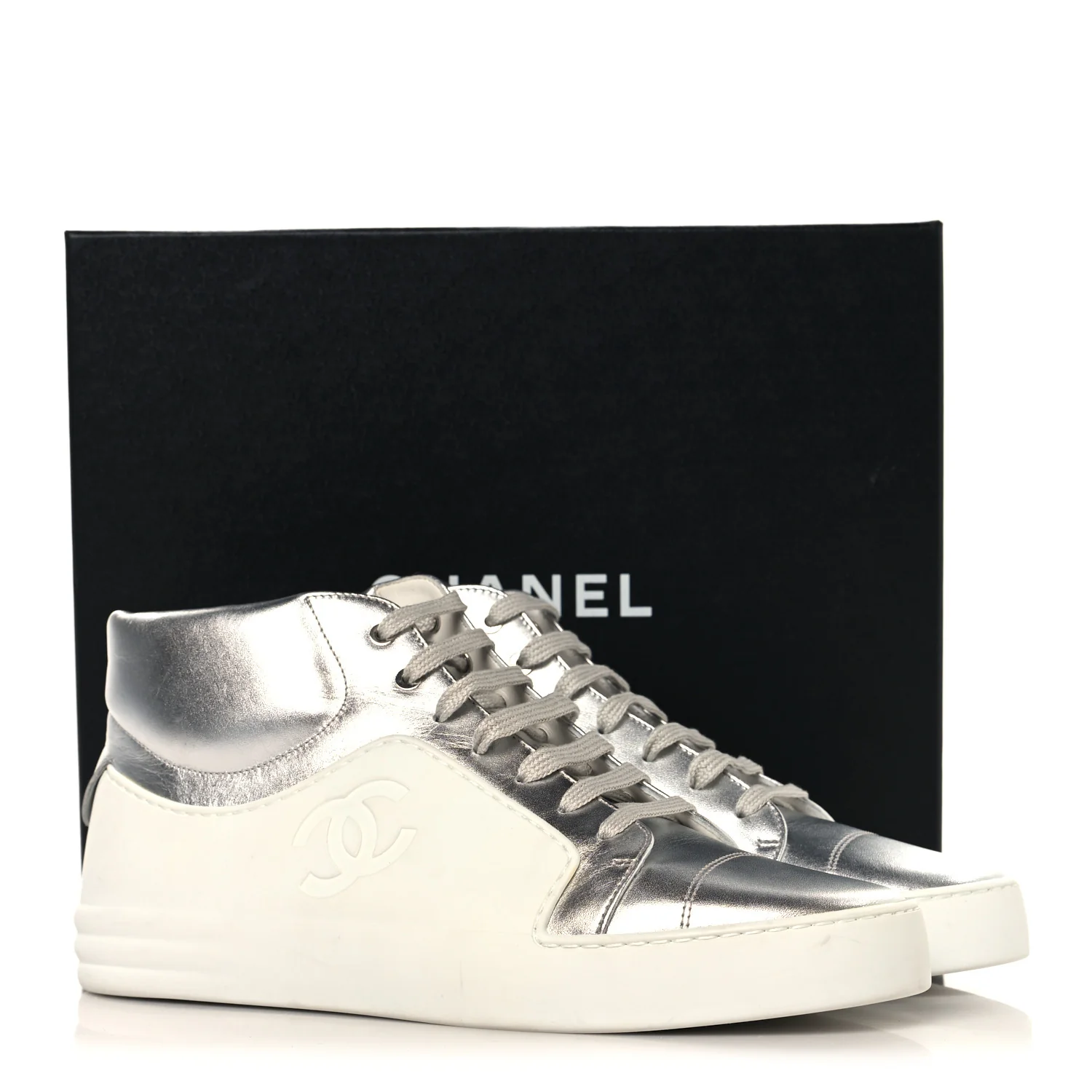 Iridescent Goatskin Womens High Top Sneakers 40.5 White Silver - Image 10