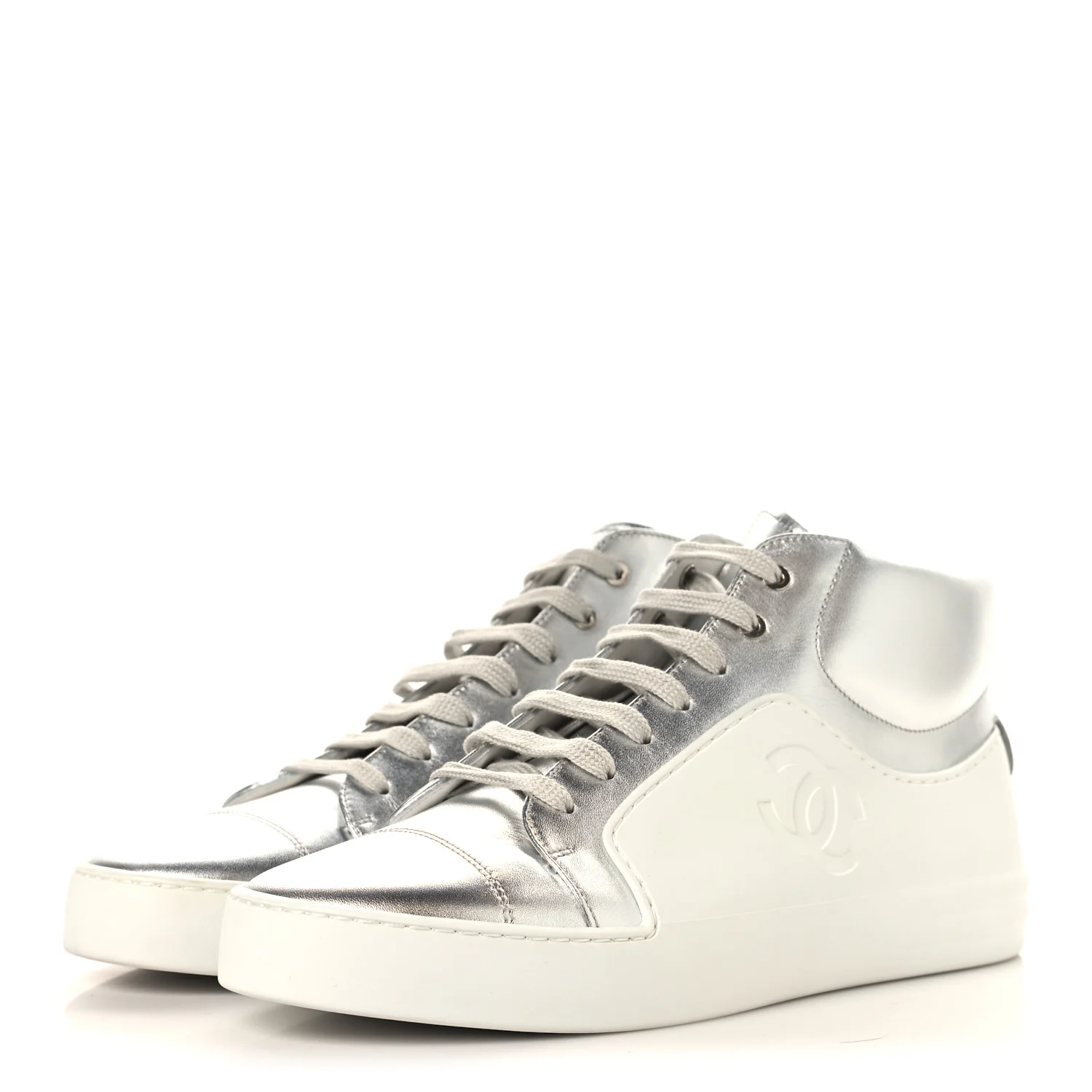 Iridescent Goatskin Womens High Top Sneakers 40.5 White Silver - Image 4