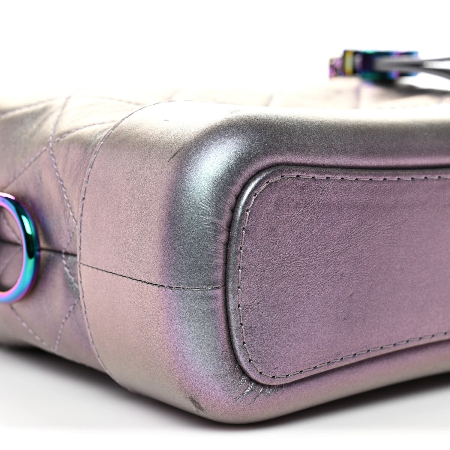 Iridescent Lambskin Calfskin Quilted Small Gabrielle Hobo Light Purple - Image 10