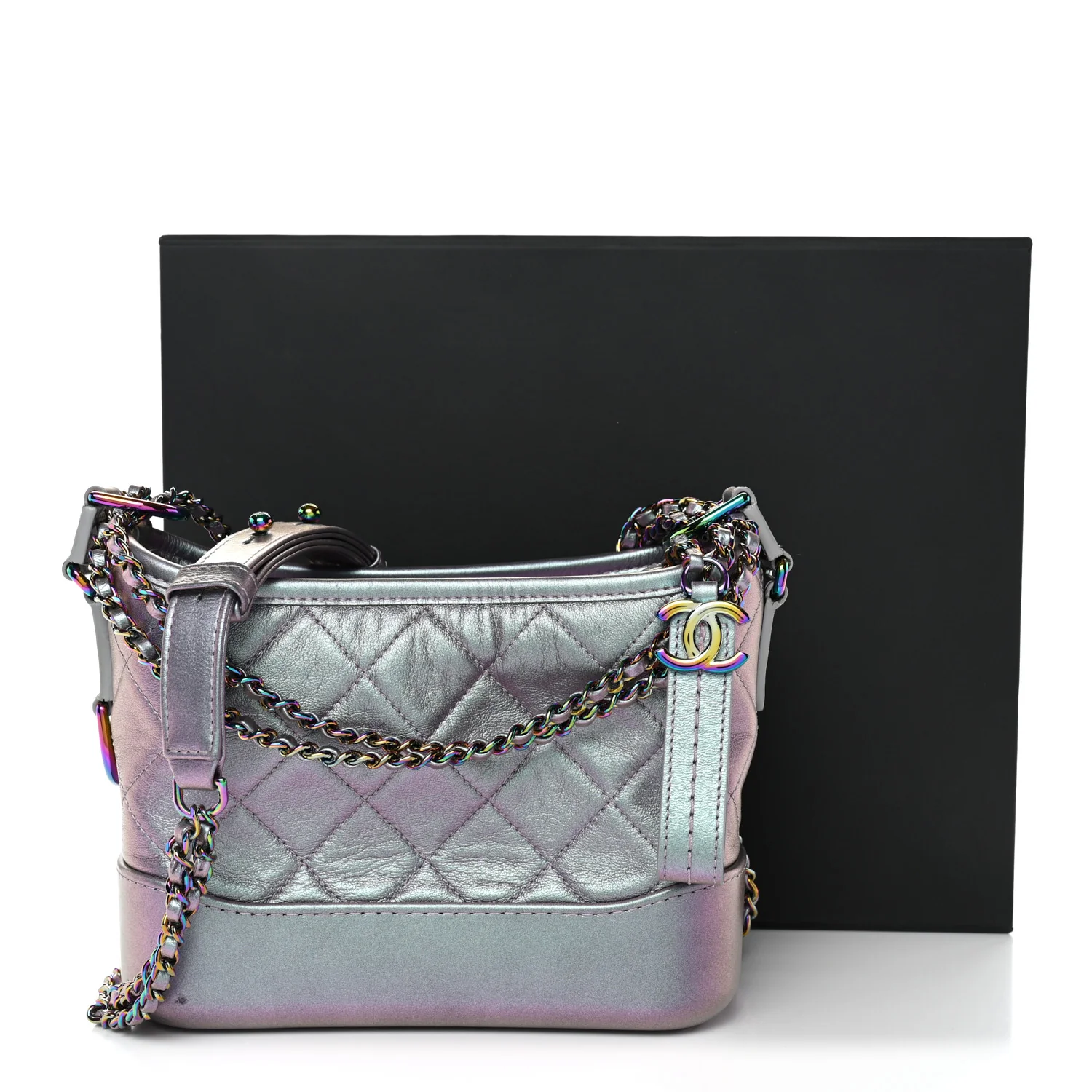 Iridescent Lambskin Calfskin Quilted Small Gabrielle Hobo Light Purple - Image 13