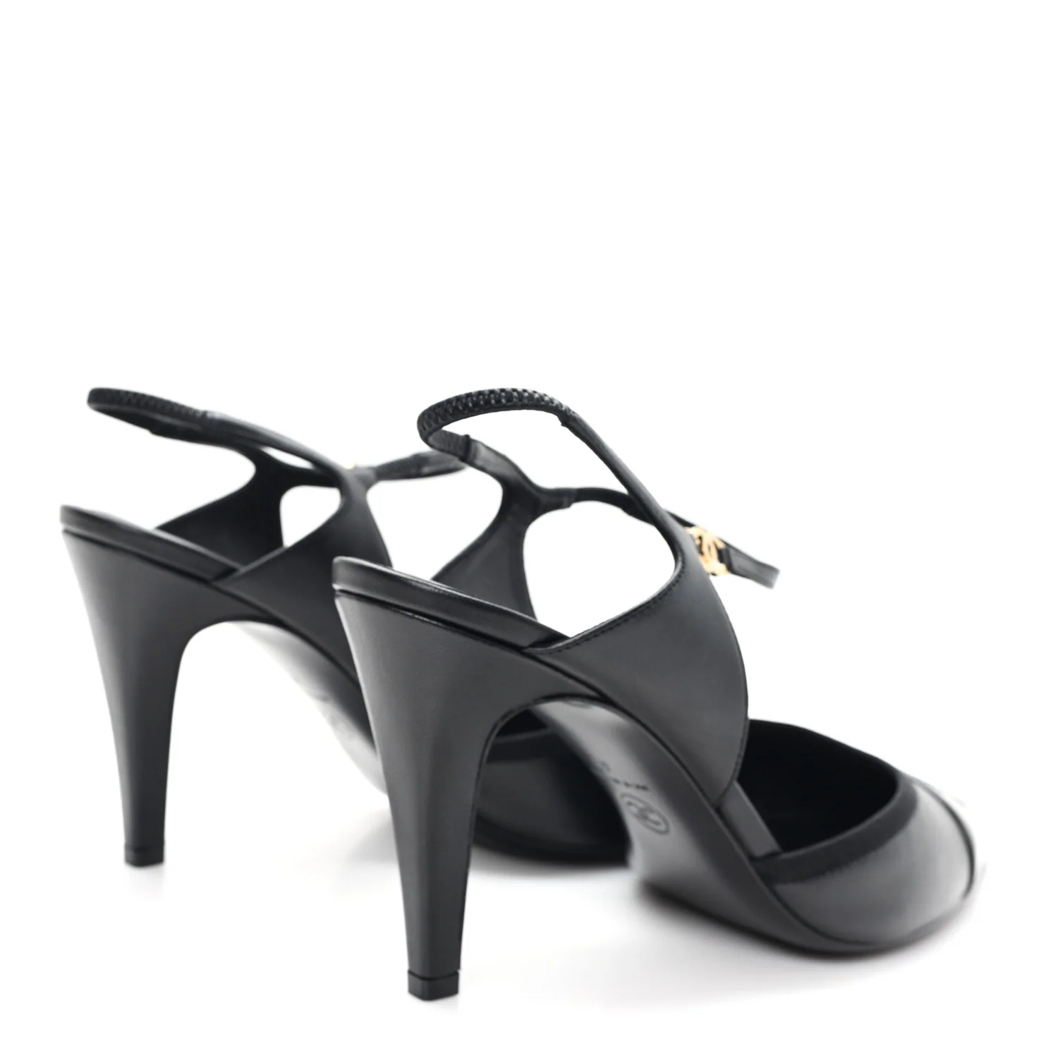 Iridescent Lambskin Pointed Cap Toe CC Slingback Pumps 41 Black - Image 5
