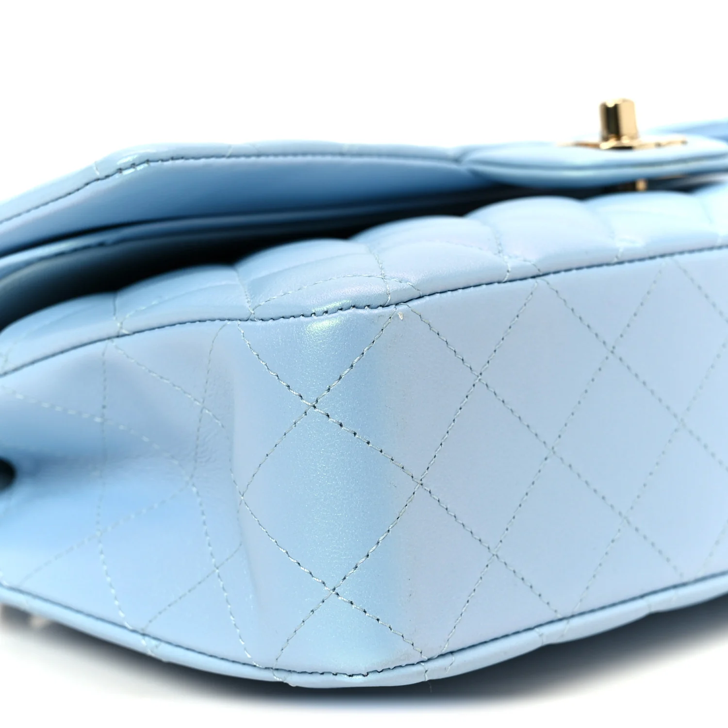 Iridescent Lambskin Quilted Medium Double Flap Light Blue - Image 10
