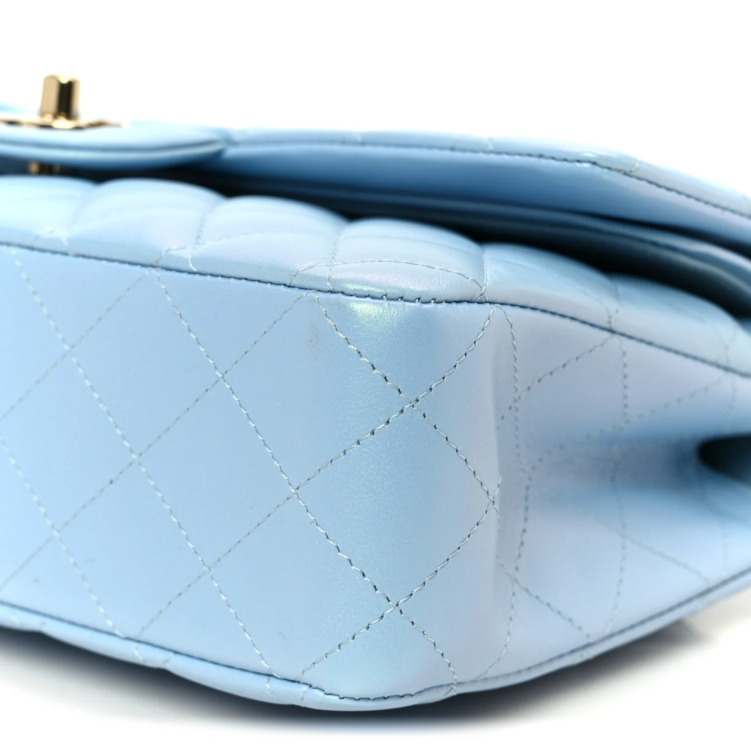 Iridescent Lambskin Quilted Medium Double Flap Light Blue - Image 11