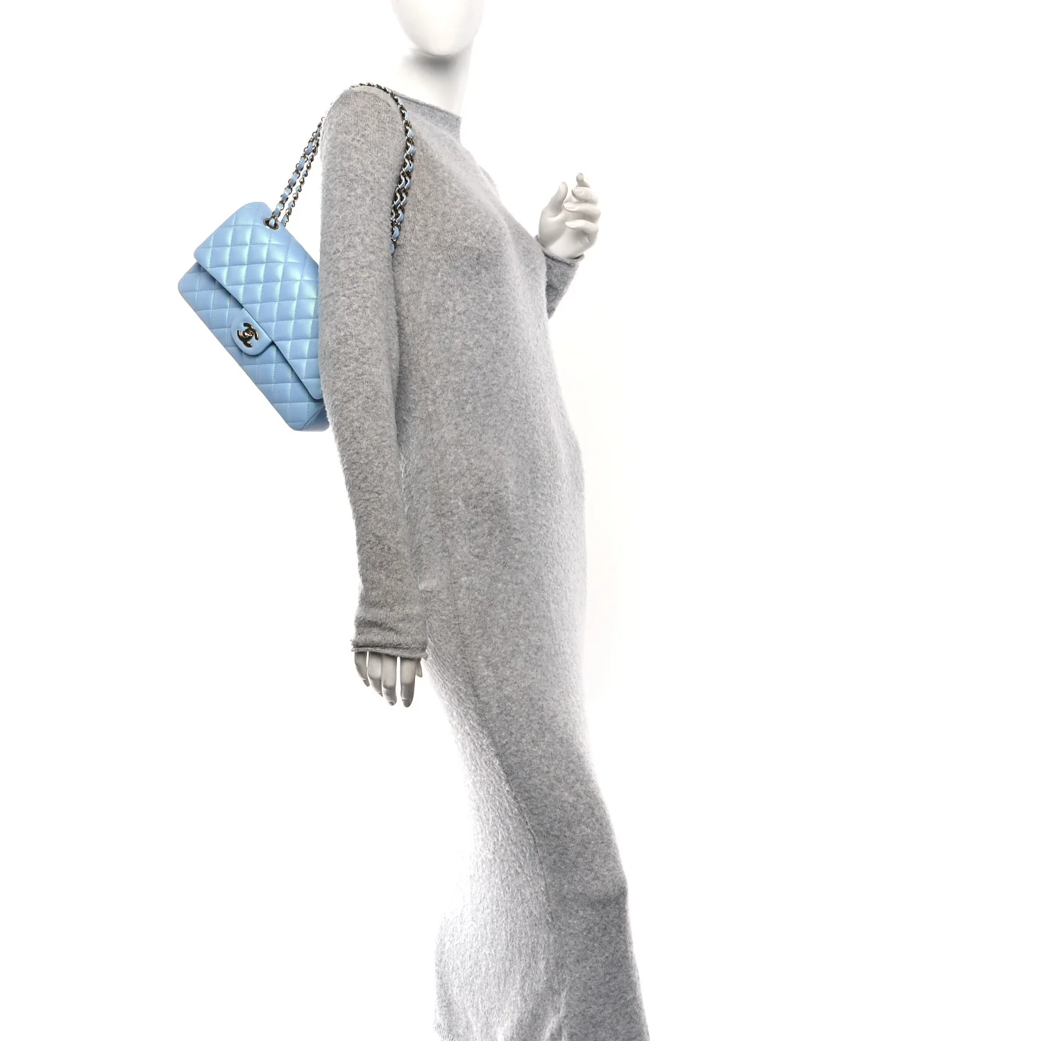 Iridescent Lambskin Quilted Medium Double Flap Light Blue - Image 2