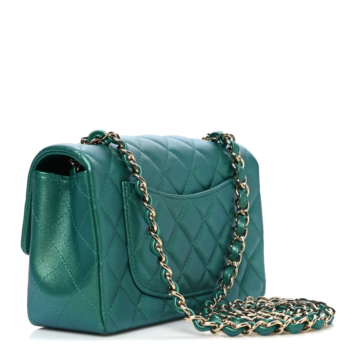 Iridescent Lambskin Quilted Mini Rectangular Flap Green - Image 3