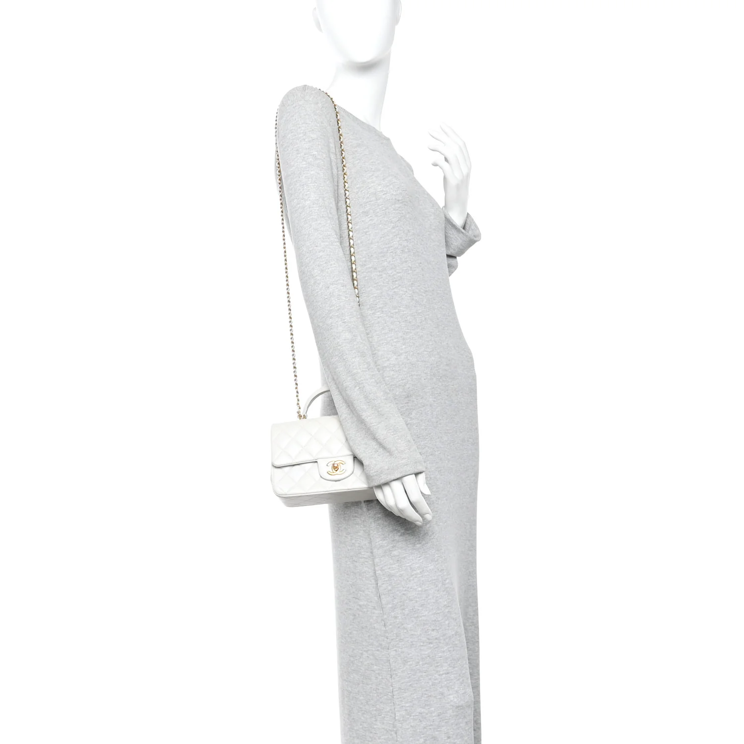 Iridescent Lambskin Quilted Mini Top Handle Rectangular Flap White - Image 2