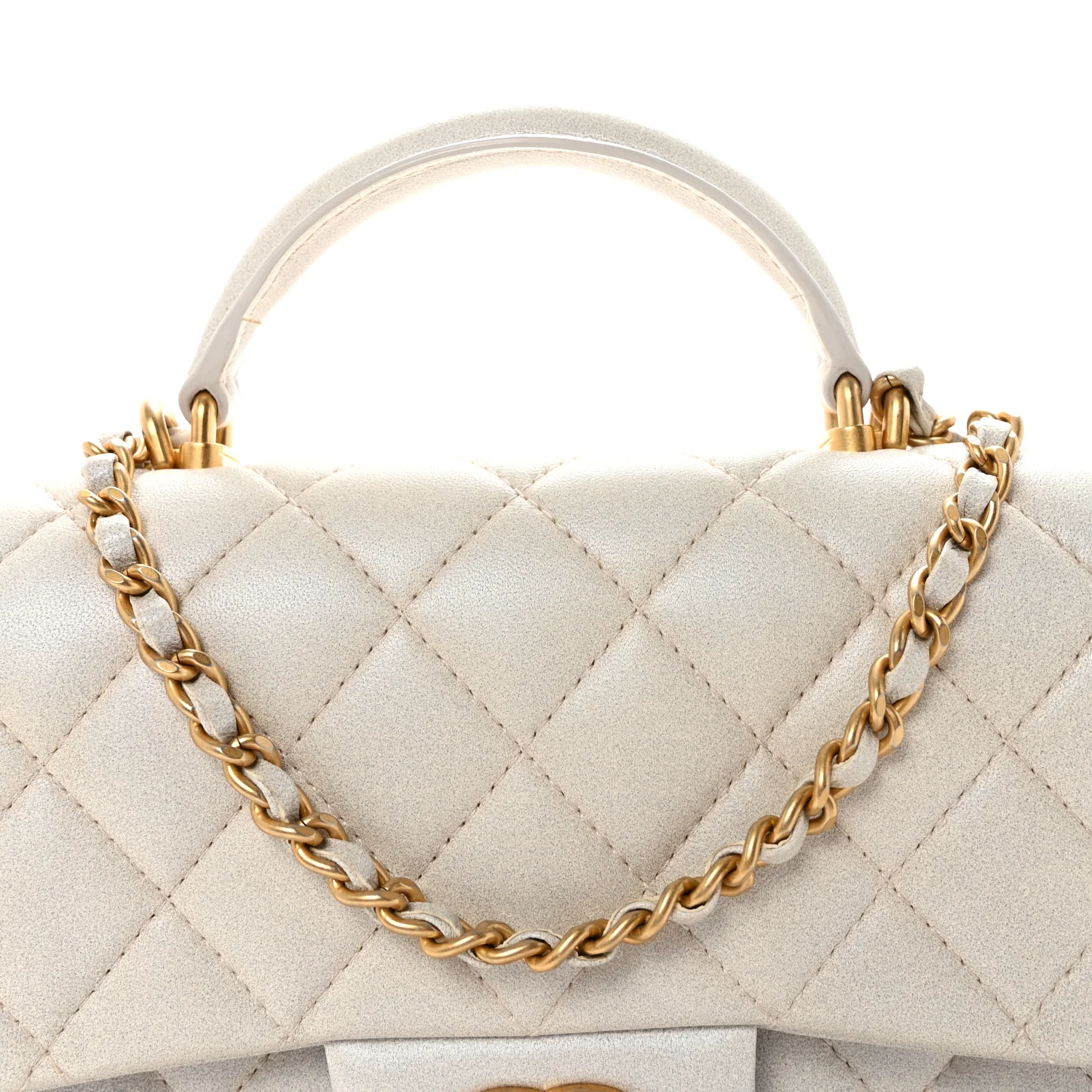 Iridescent Lambskin Quilted Mini Top Handle Rectangular Flap White - Image 8