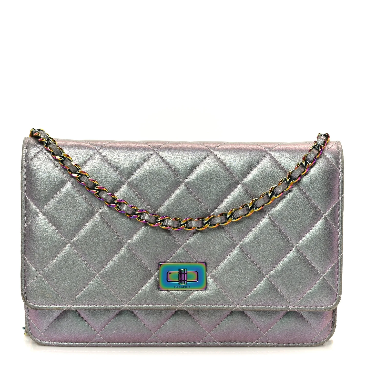 Iridescent Lambskin Quilted Reissue Wallet On Chain WOC Light Purple