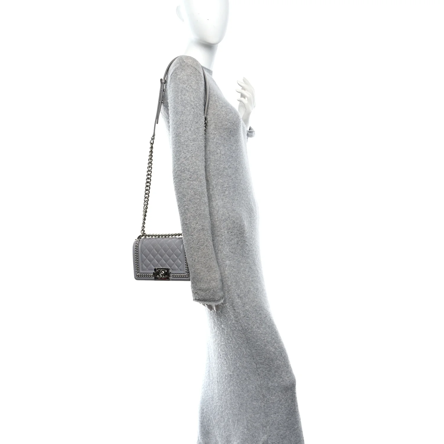 Iridescent Lambskin Quilted Small Chain Around Boy Flap Grey - Image 2