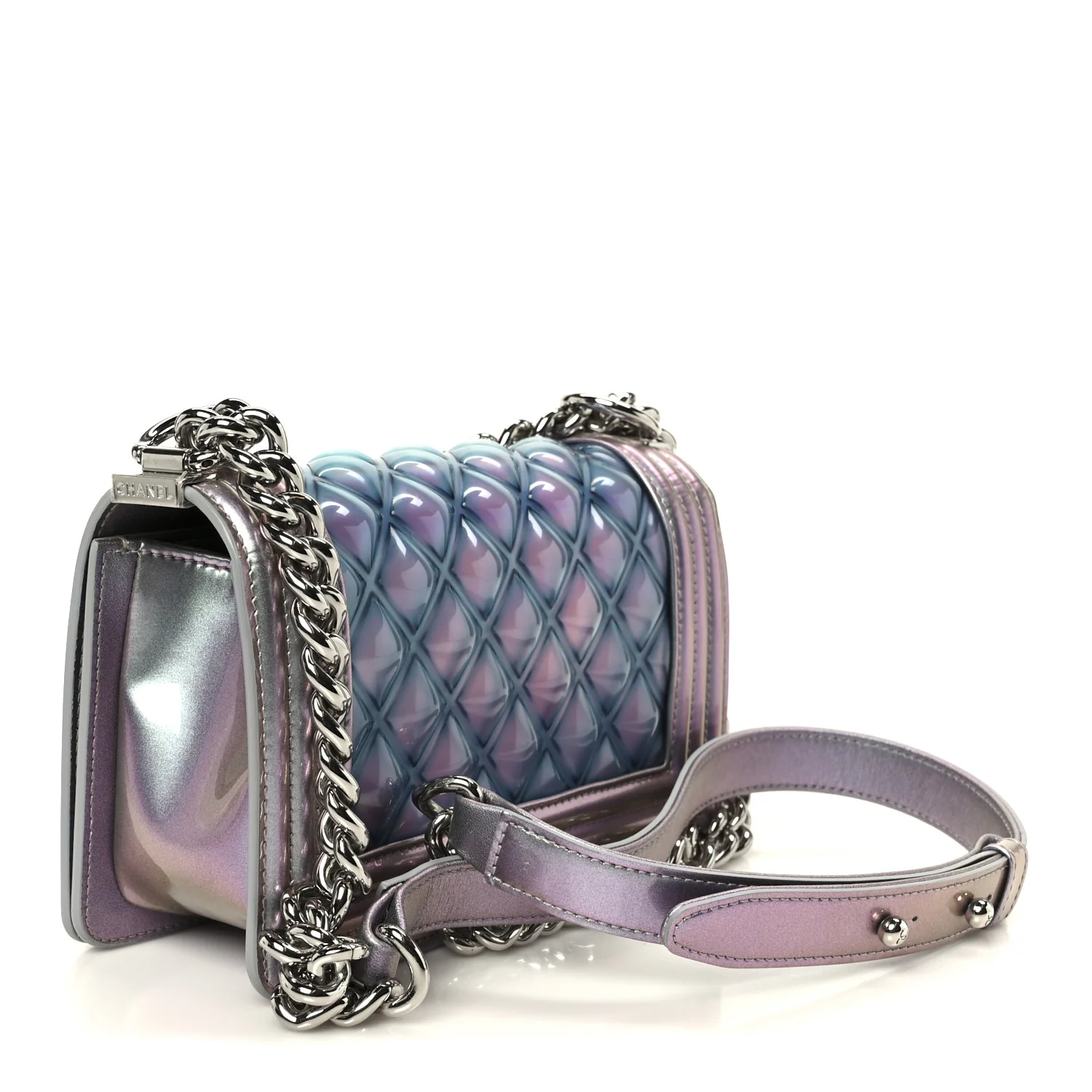 Iridescent Patent Calfskin PVC Quilted Small Boy Flap Light Purple - Image 3