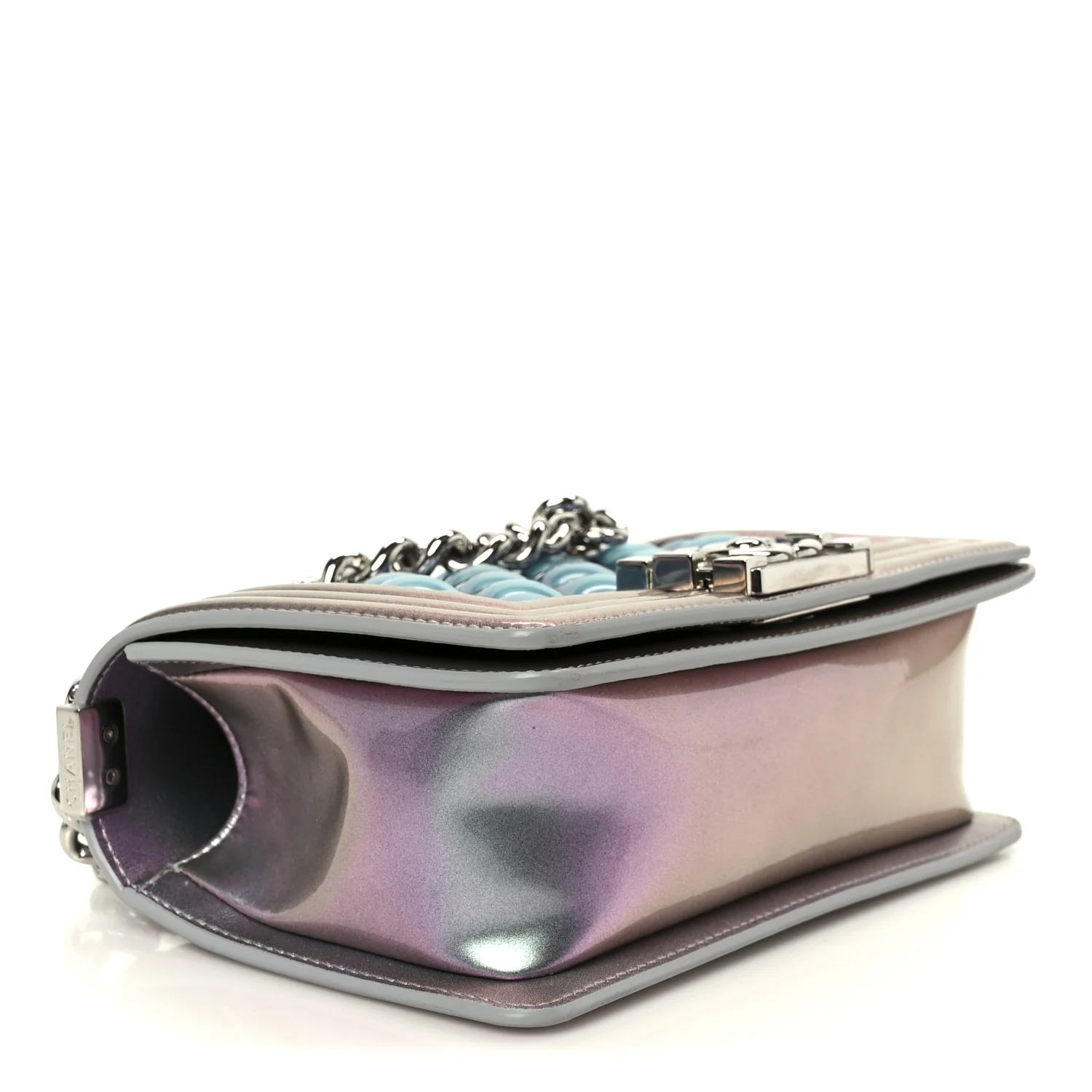 Iridescent Patent Calfskin PVC Quilted Small Boy Flap Light Purple - Image 4