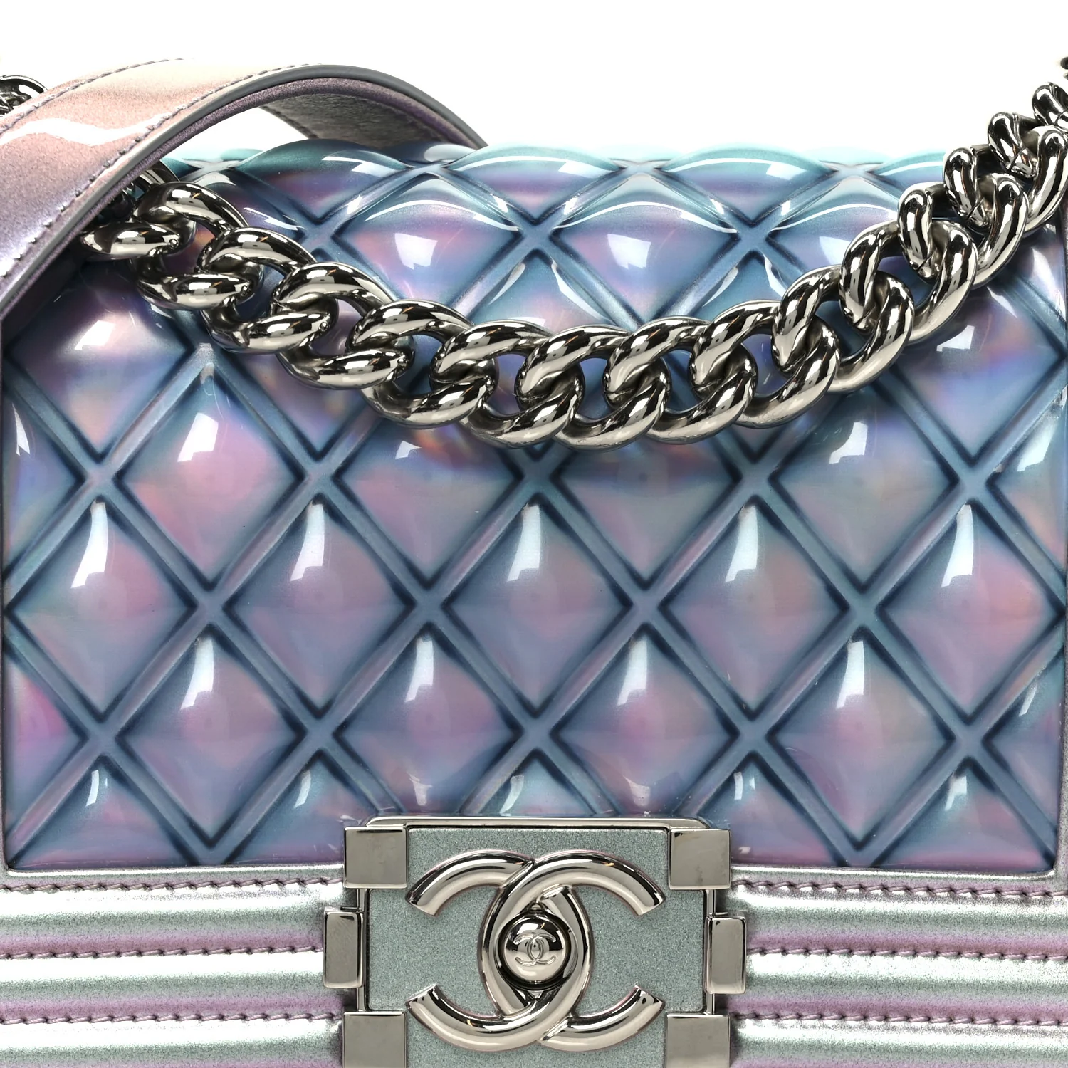 Iridescent Patent Calfskin PVC Quilted Small Boy Flap Light Purple - Image 8