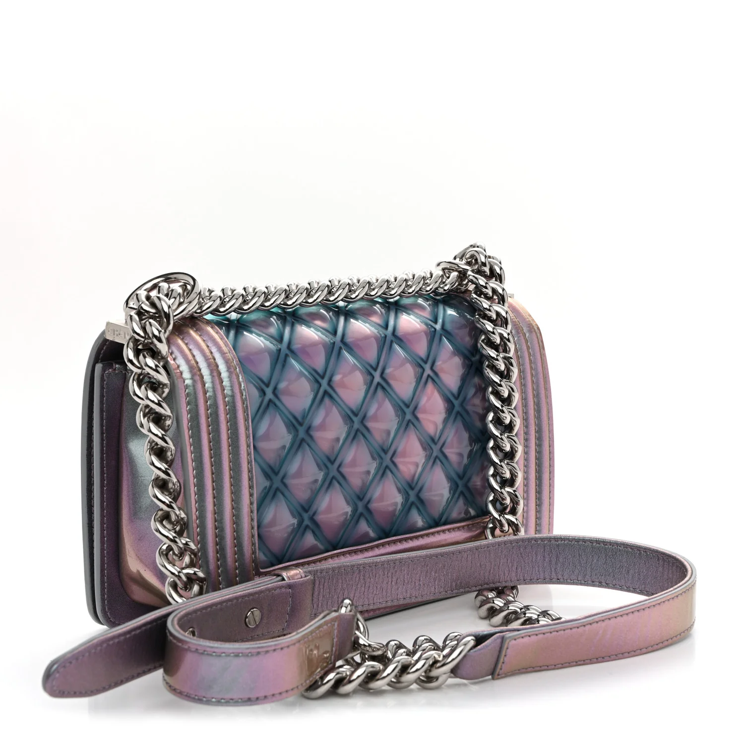 Iridescent Patent Calfskin PVC Quilted Small Boy Flap Light Purple - Image 3