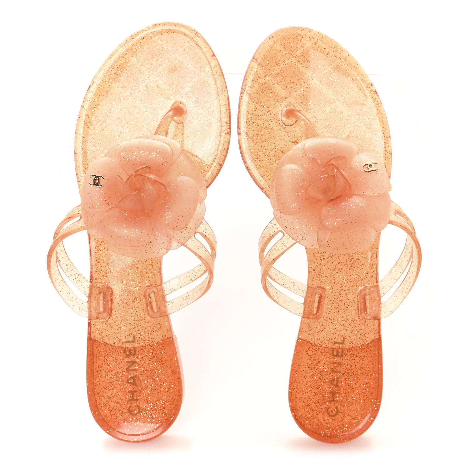 Jelly Camellia Glitter Thong Sandals 38 Orange - Image 2