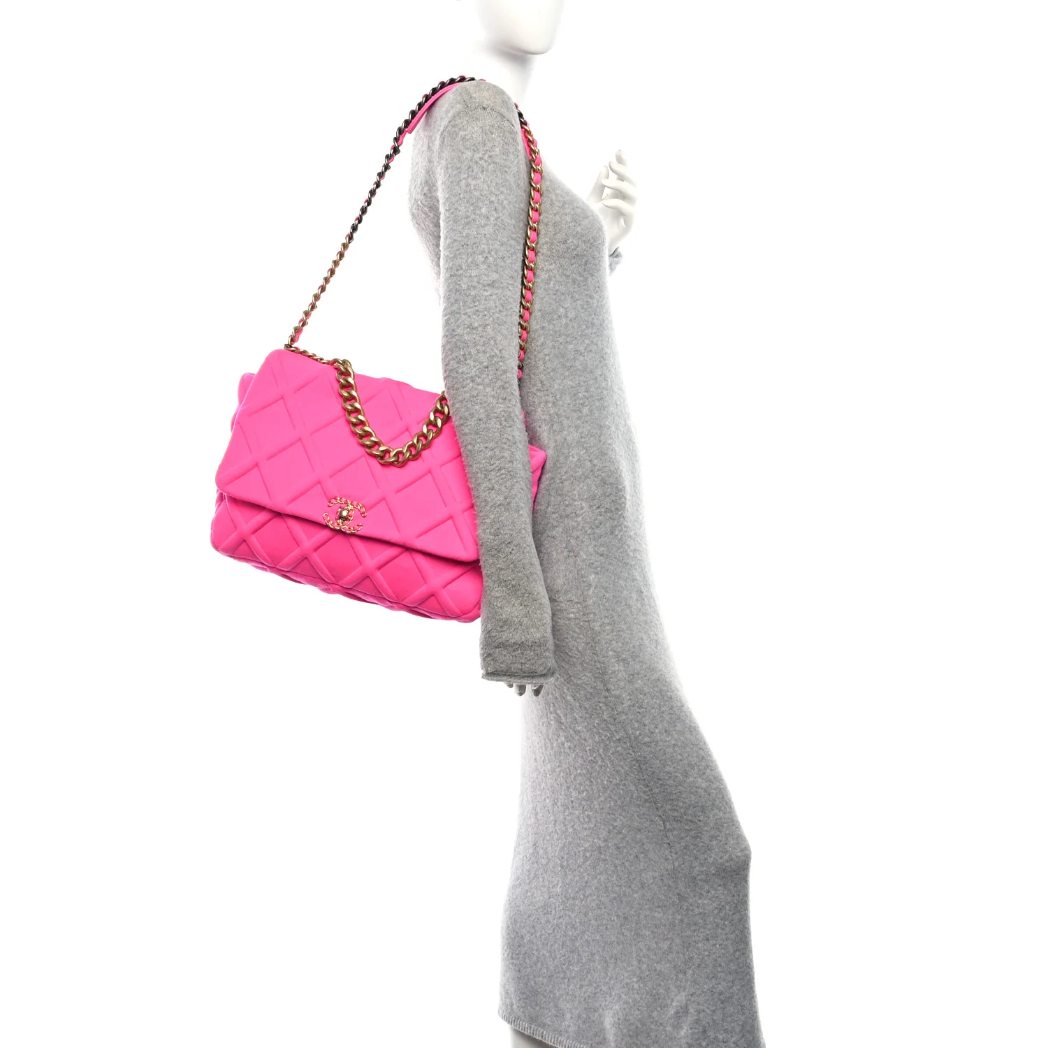 Jersey Lambskin Quilted Maxi Chanel 19 Flap Dark Pink - Image 2