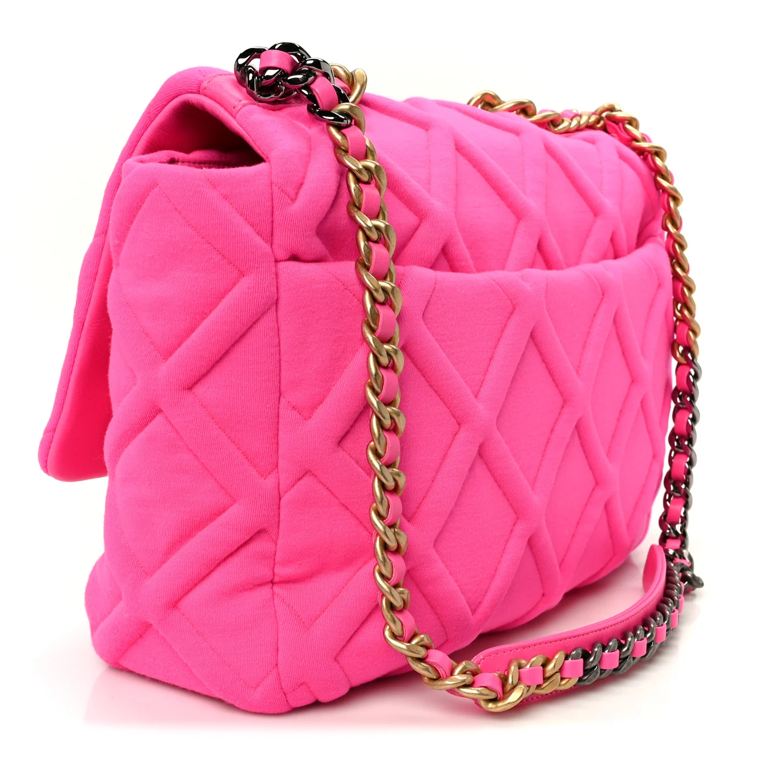 Jersey Lambskin Quilted Maxi Chanel 19 Flap Dark Pink - Image 3