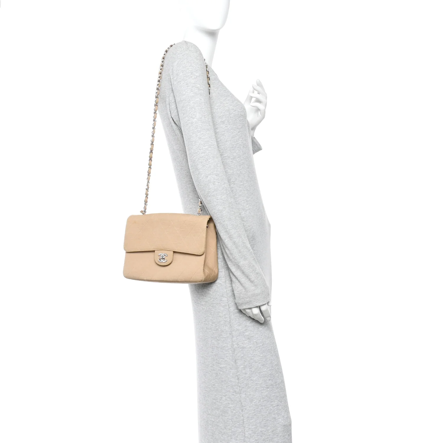 Jersey Quilted Medium Single Flap Beige - Image 2