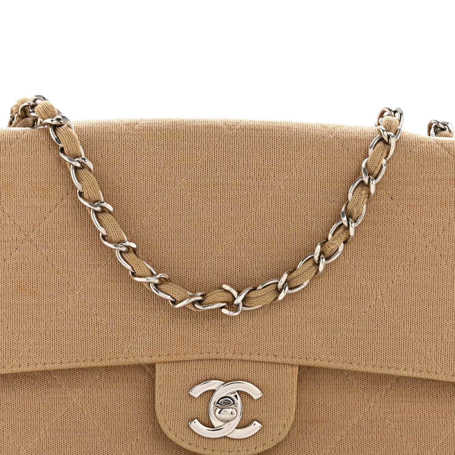 Jersey Quilted Medium Single Flap Beige - Image 8